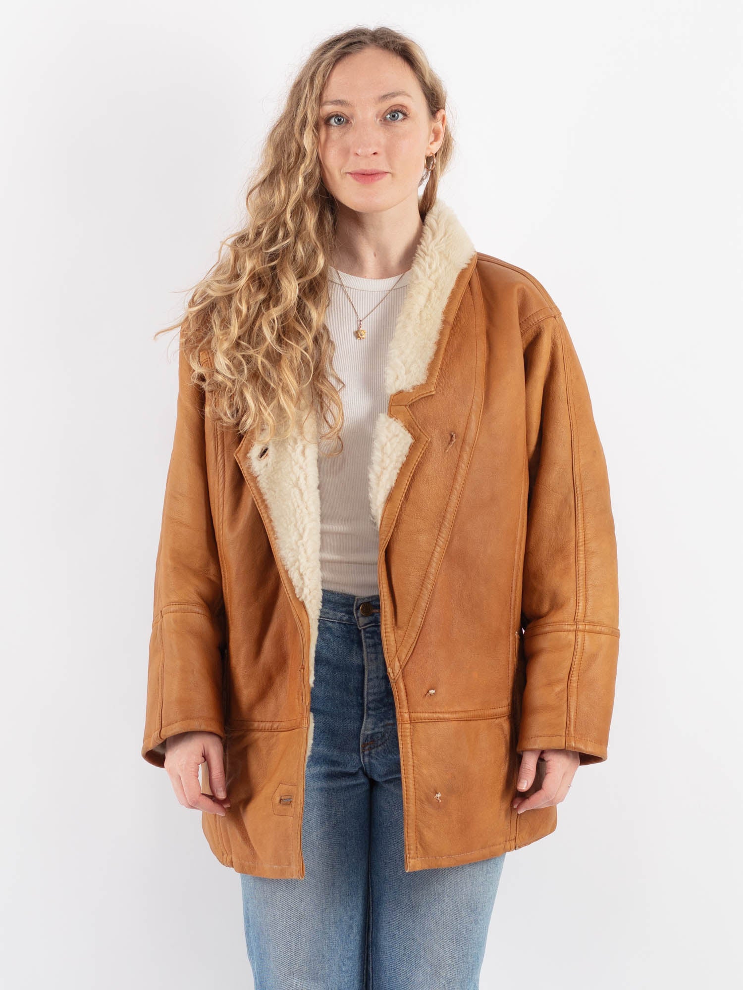 Vintage 80's Women Sheepskin Coat in Brown by Northern Grip