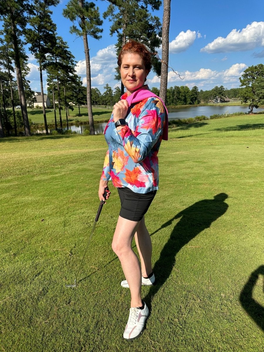 Falling Leaves Long Sleeve Polo by Putter Girl