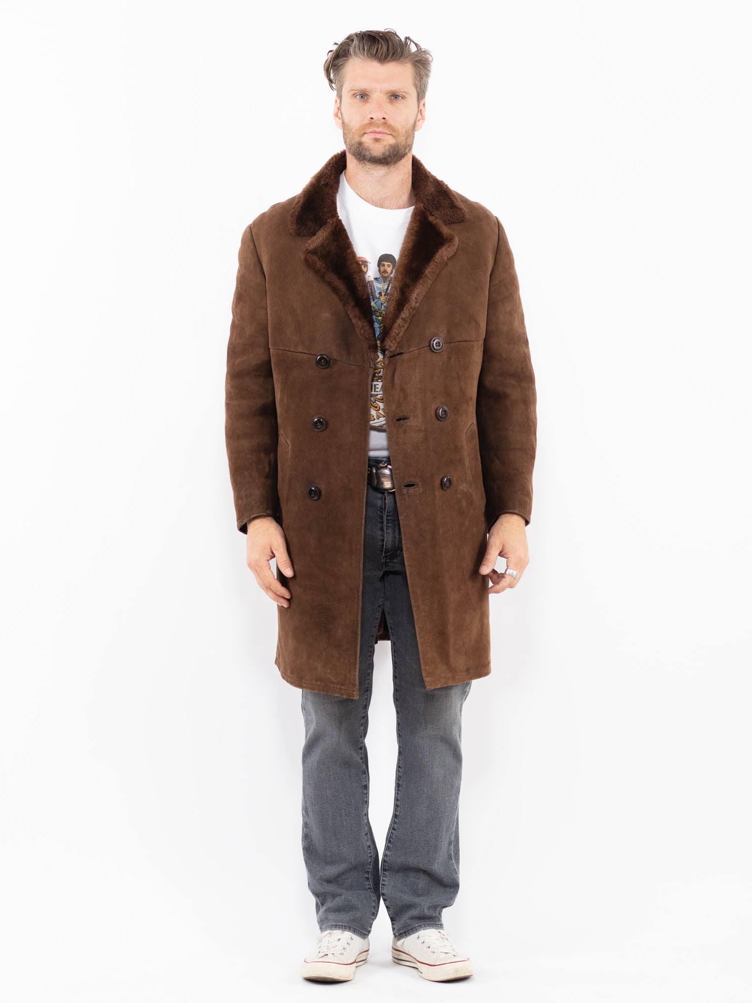 Vintage 70's Men Sheepskin Coat in Brown by Northern Grip