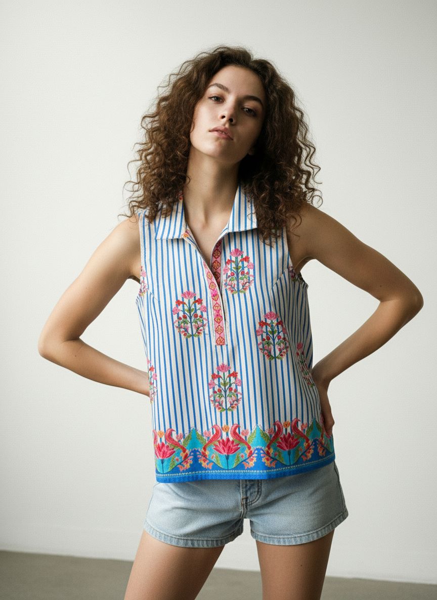 STRIPED GARDEN SKY TOP by Maude Vivante