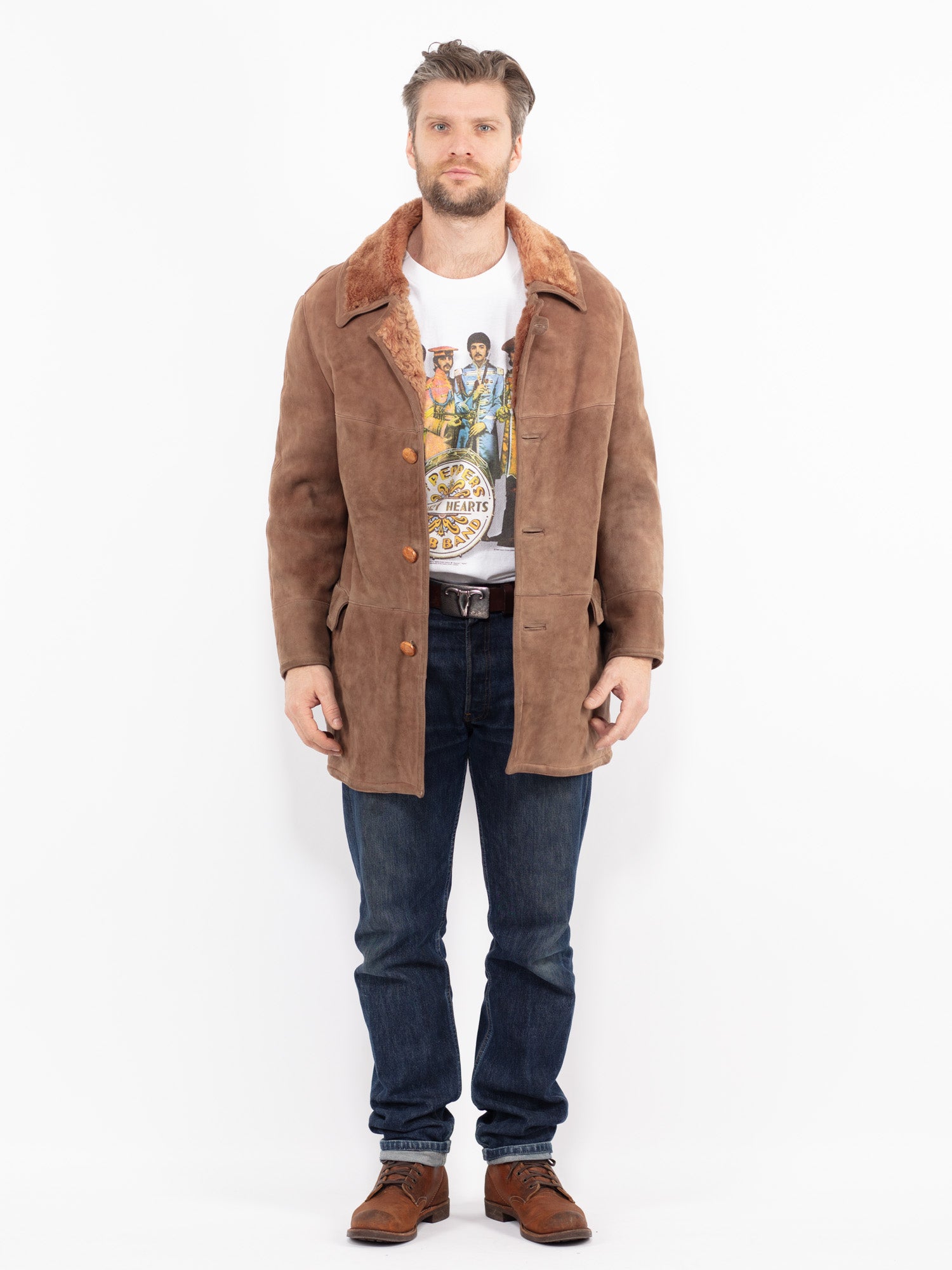 Vintage 80's Men Sheepskin Coat in Brown by Northern Grip