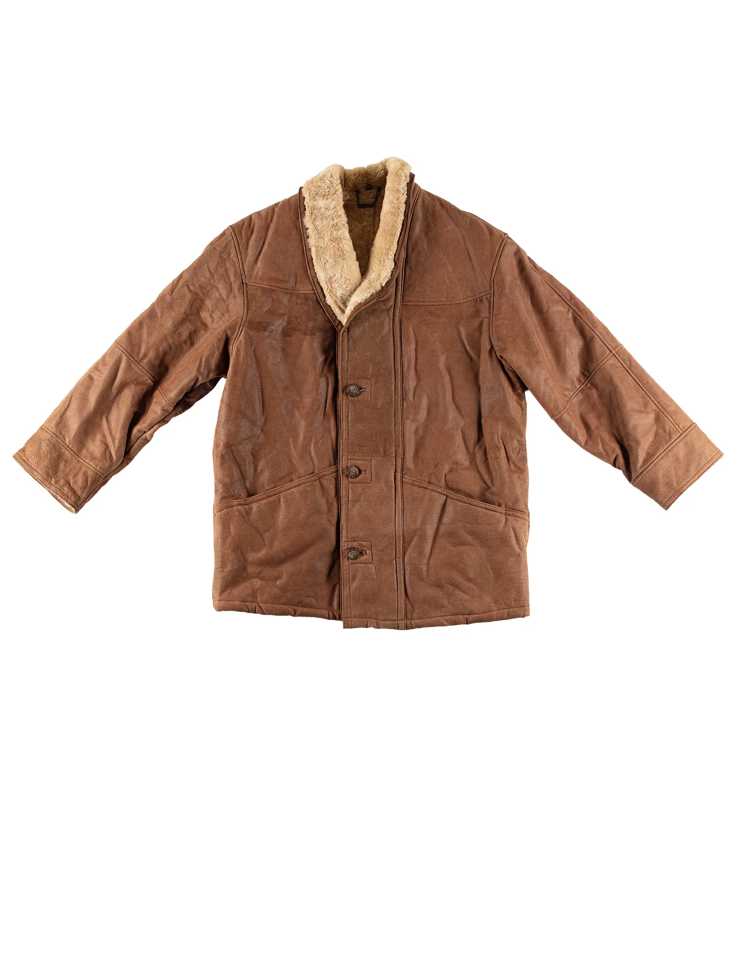 Vintage 80's Men Faux Sheepskin Coat in Brown by Northern Grip