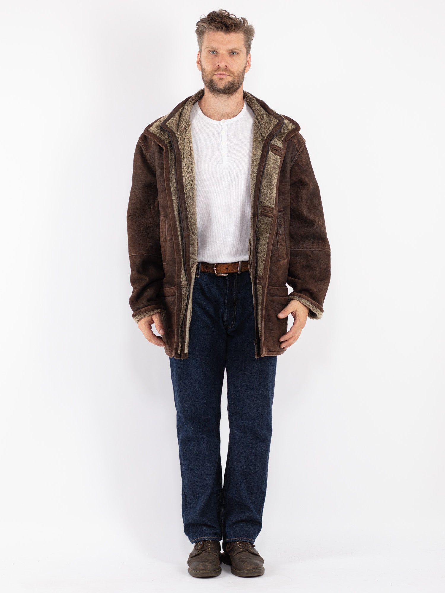 Vintage 90's Men Sheepskin Coat in Brown by Northern Grip