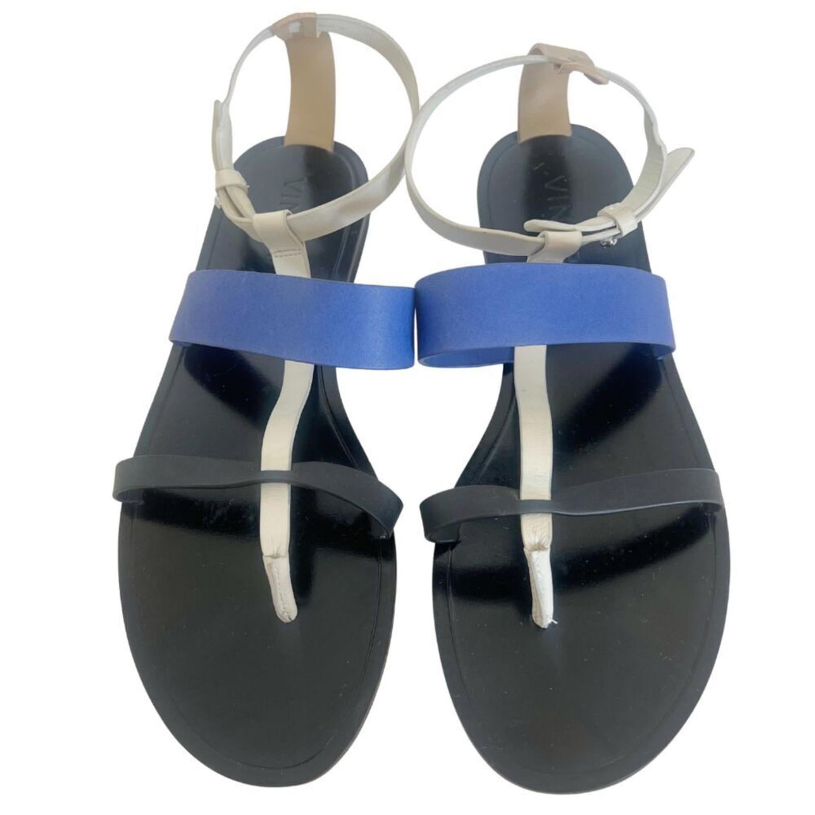 Like New Vince Crete Leather Thong Colorblock Sandal Black Blue Size 7 by Hot Girl Secondhand