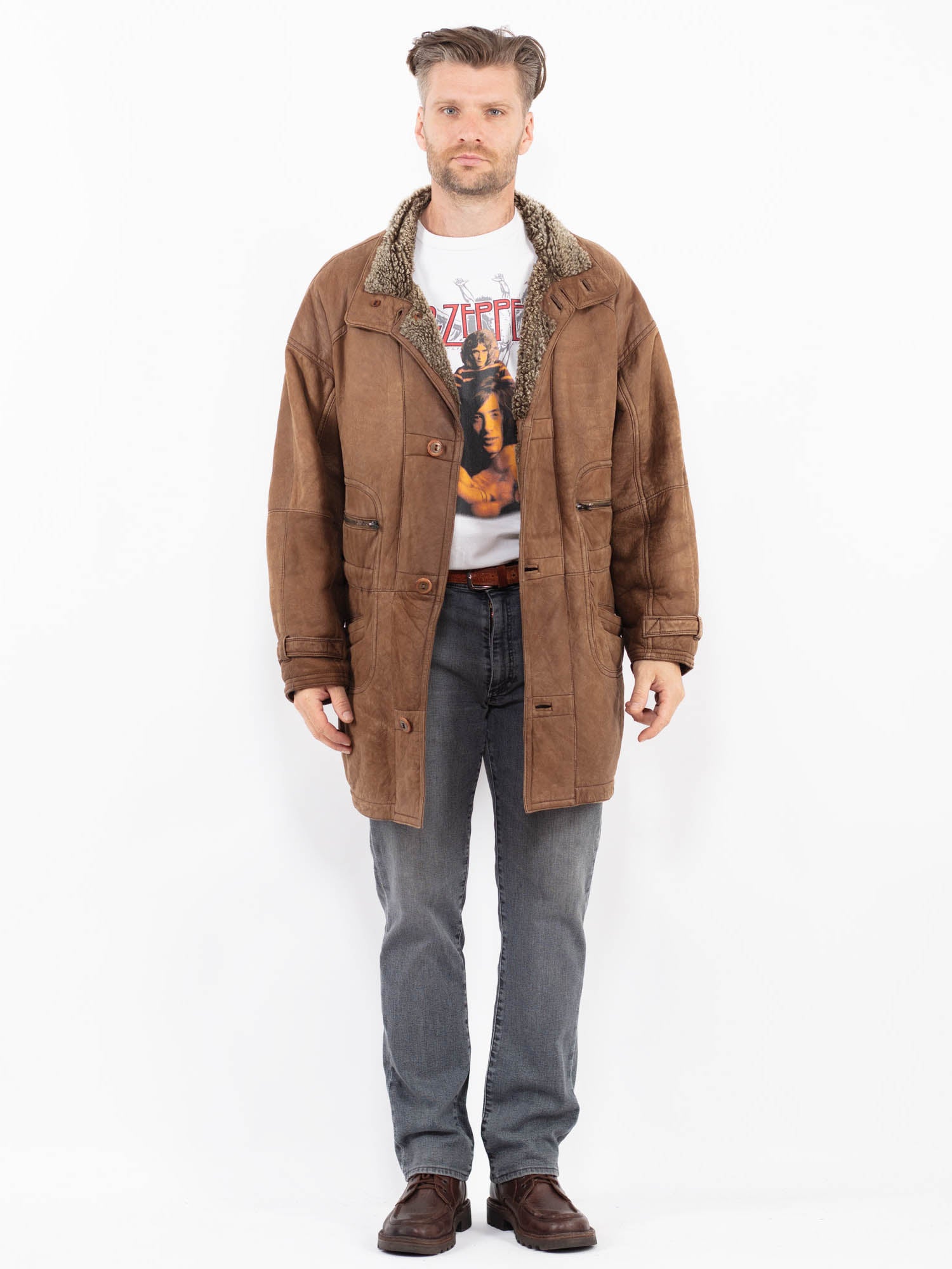 Vintage 90's Men Sheepskin Coat in Brown by Northern Grip