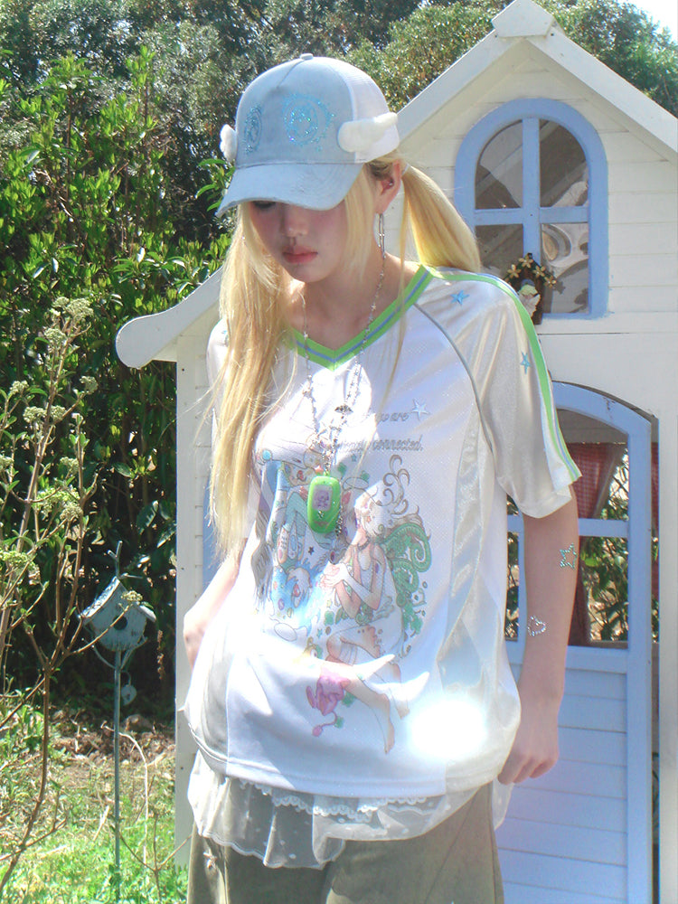 Y2K Dreamcore Star Raglan Jersey Tee - Hashtag DDD by Land Decora