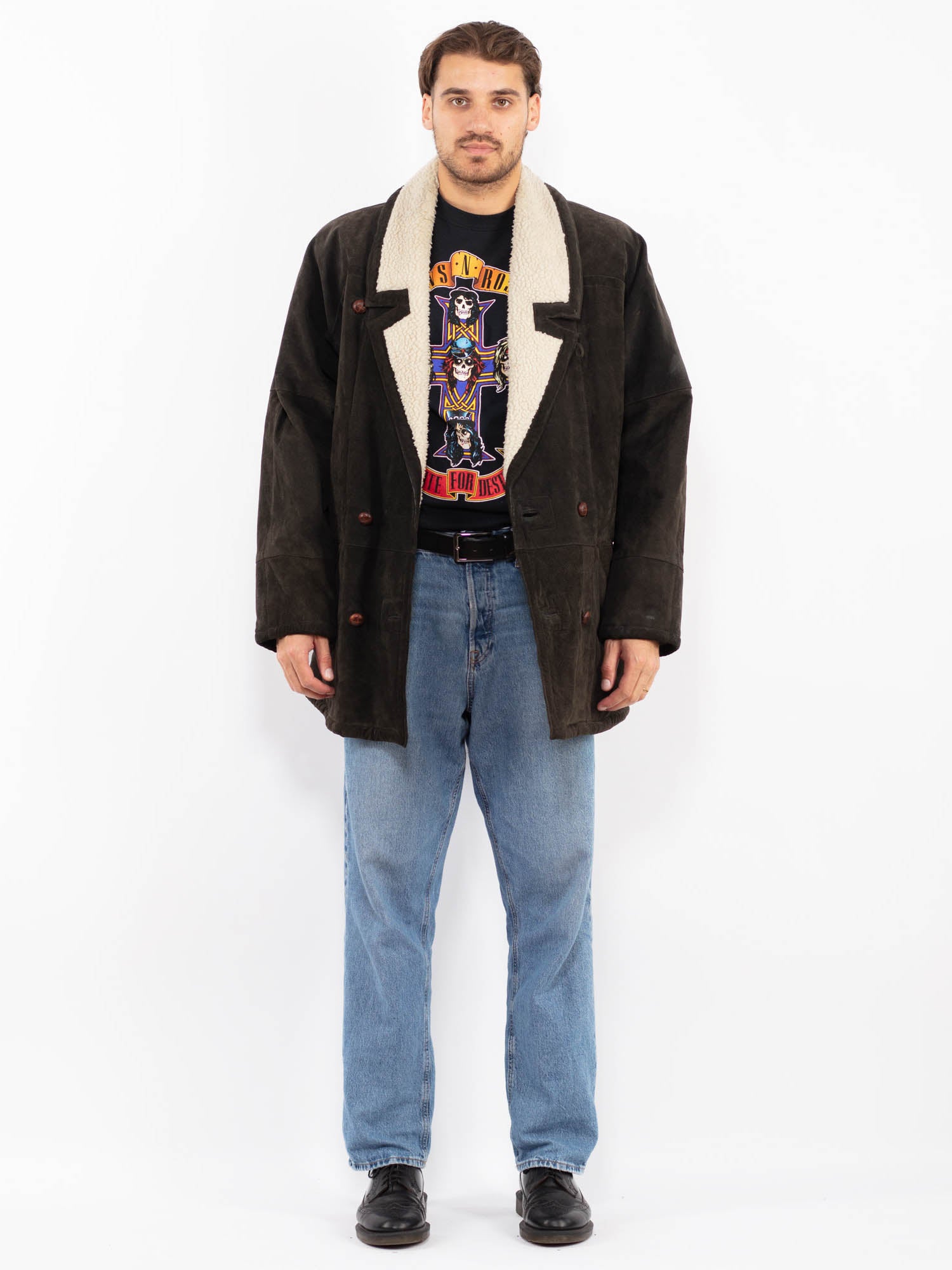 Vintage 90's Men Suede Sherpa Coat in Brown by Northern Grip