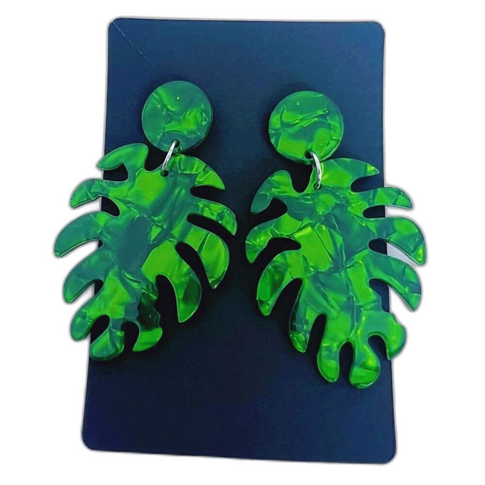 Tropical Green Palm Leaf Earrings Vacation Beach Summer by Hot Girl Secondhand