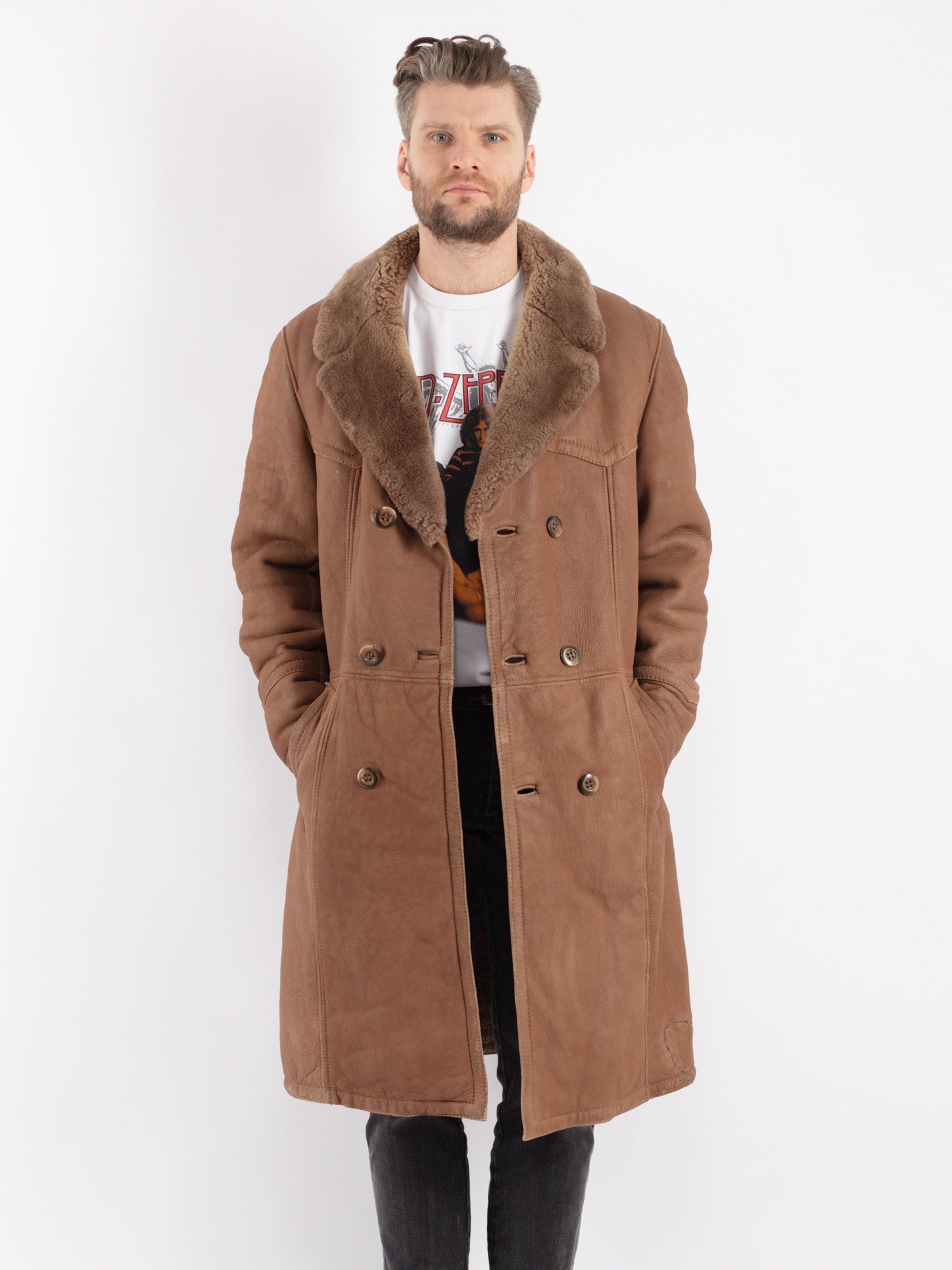 Vintage 70's Men Sheepskin Coat in Brown by Northern Grip