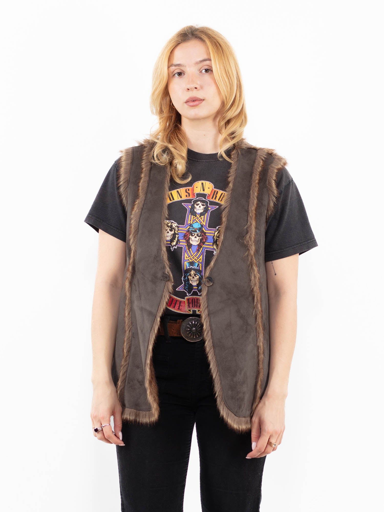 Vintage 00's Women Faux Sheepskin Vest in Brown by Northern Grip