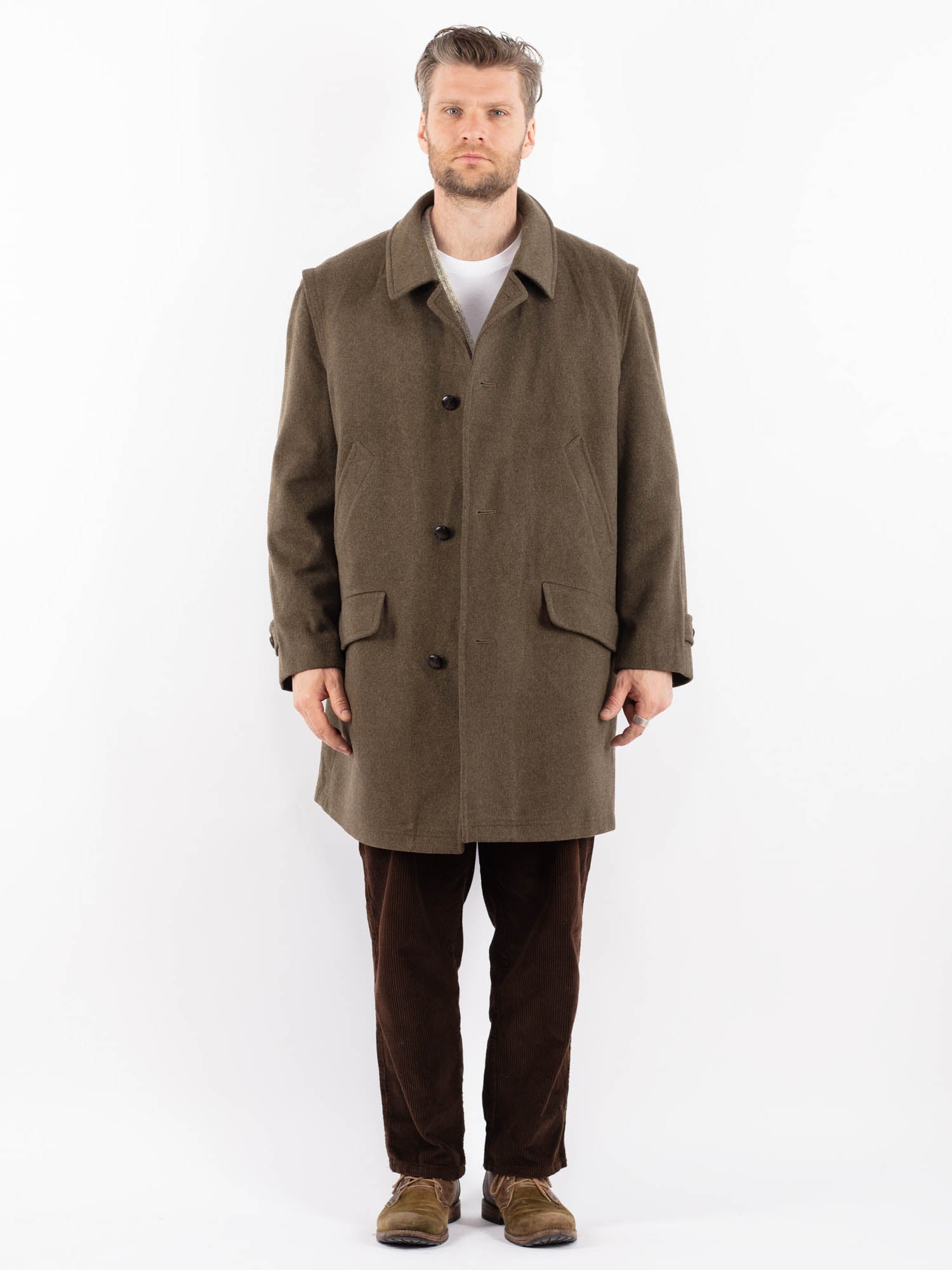 Vintage 70's Men Wool Coat in Green by Northern Grip