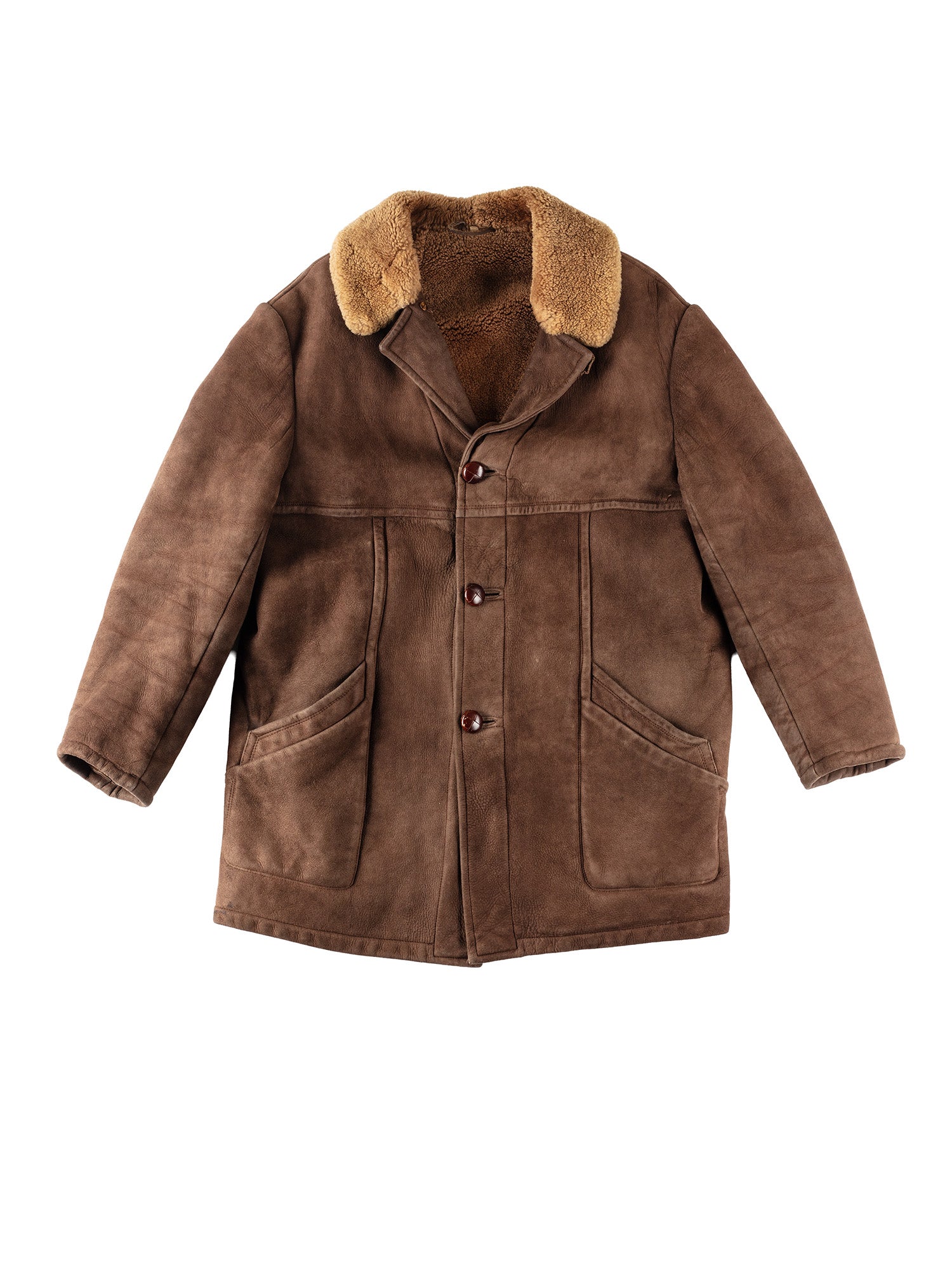 Vintage 80's Men Sheepskin Coat in Brown by Northern Grip