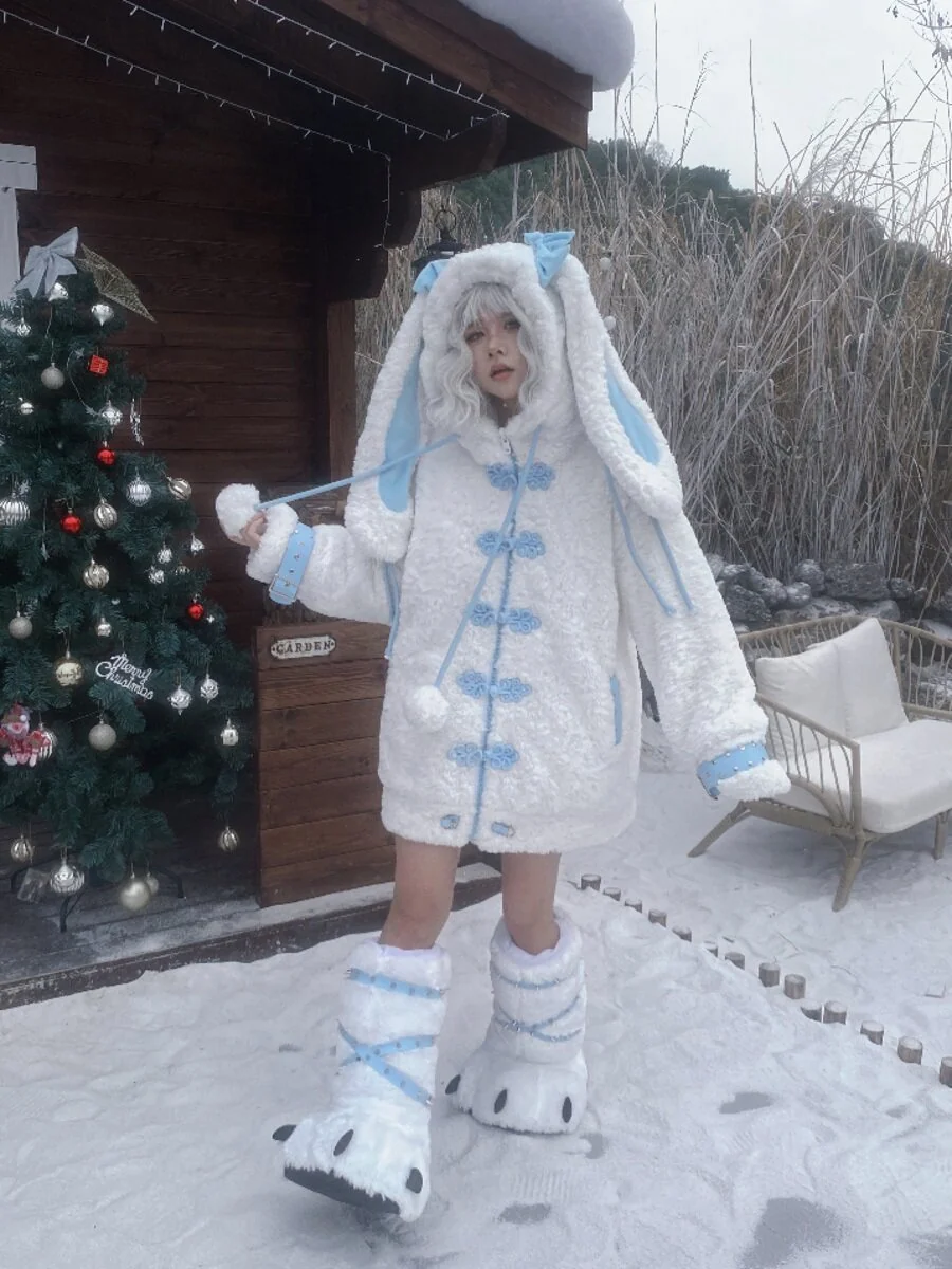 Kawaii Bunny Ear Y2K Puffer Jacket - Three Poisons by Land Decora