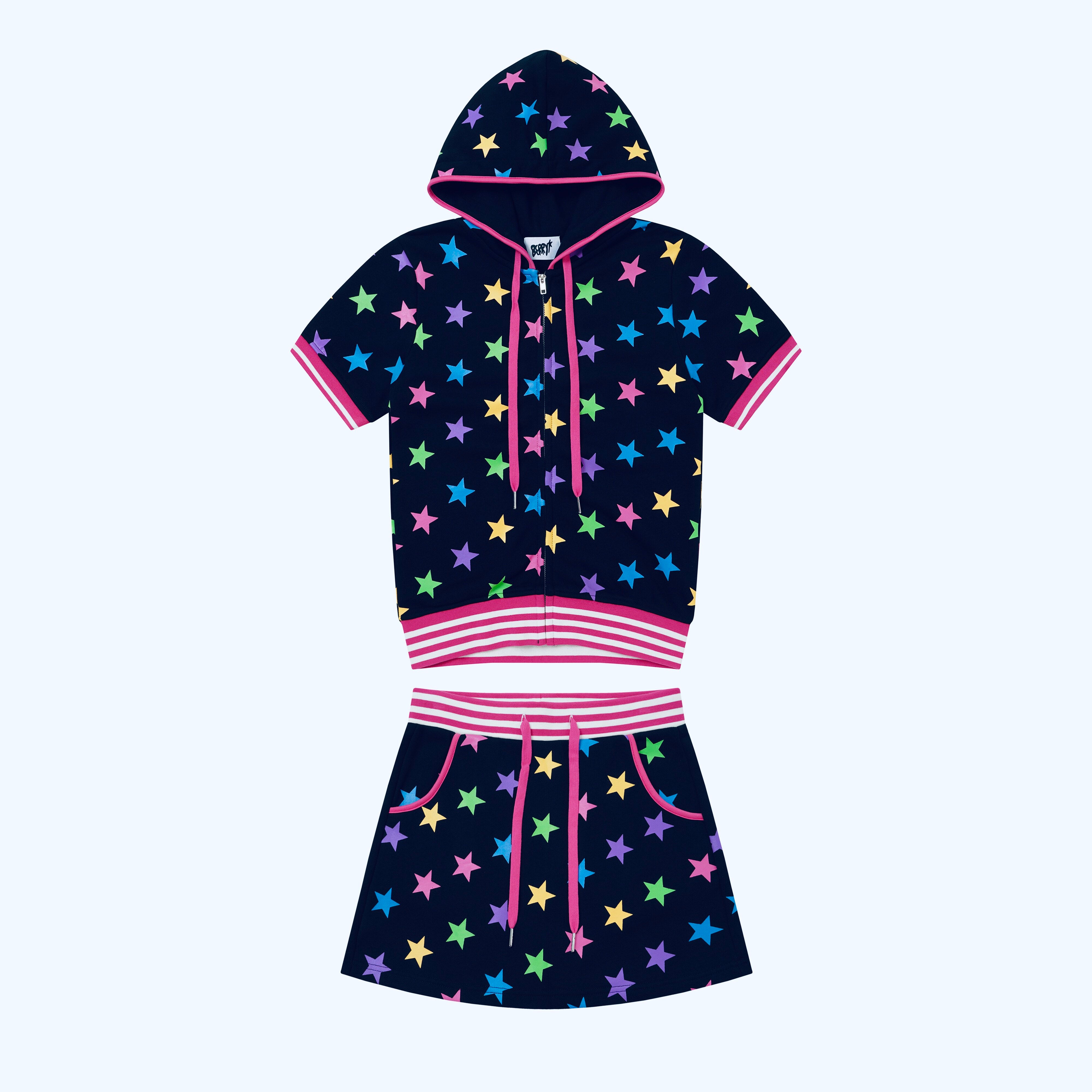 Midnight Rainbow Star Y2K Crop Top & Mini Skirt Set | BlackBerry by Land Decora