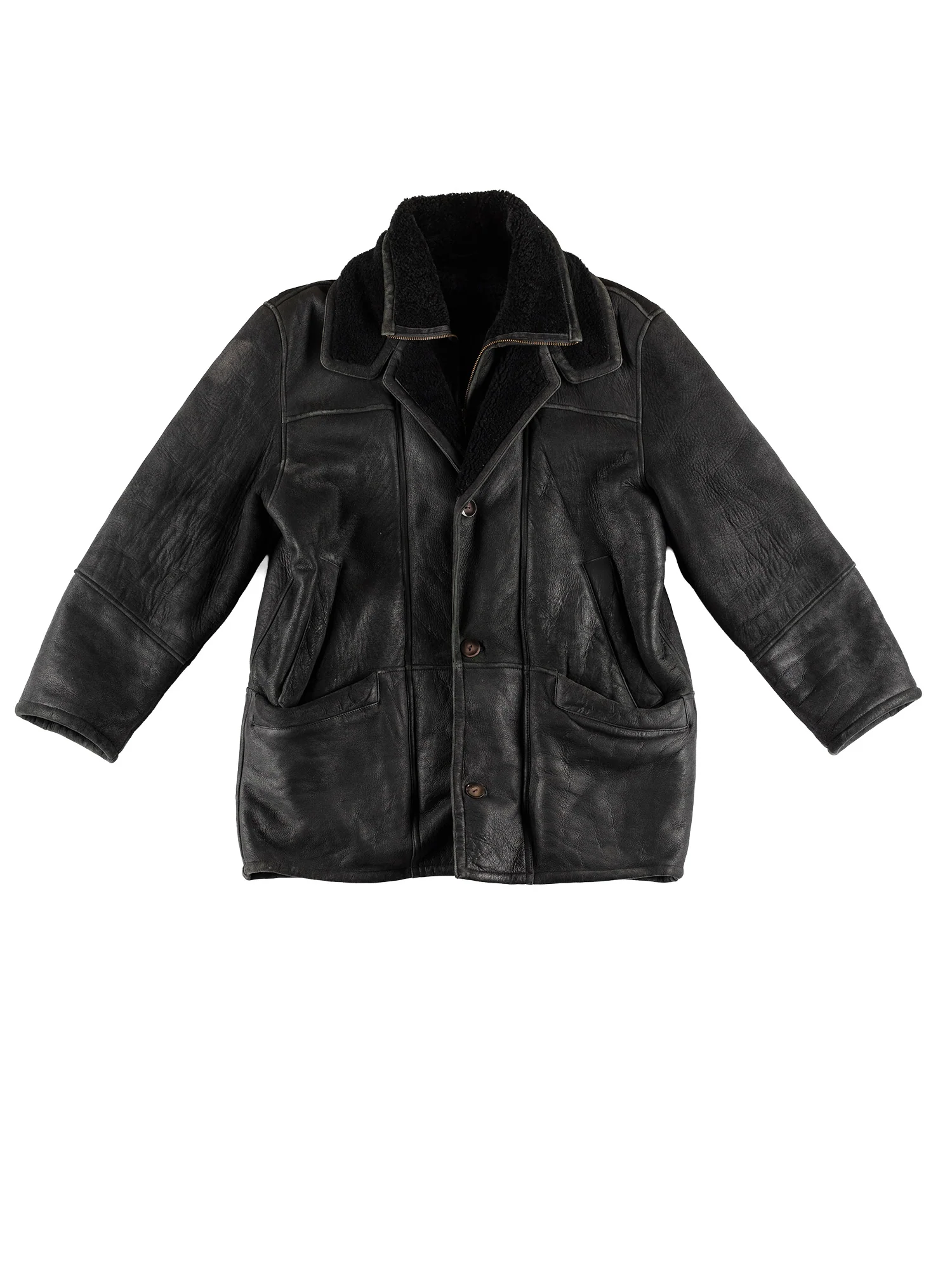 Vintage 80's Men Sheepskin Coat in Black by Northern Grip