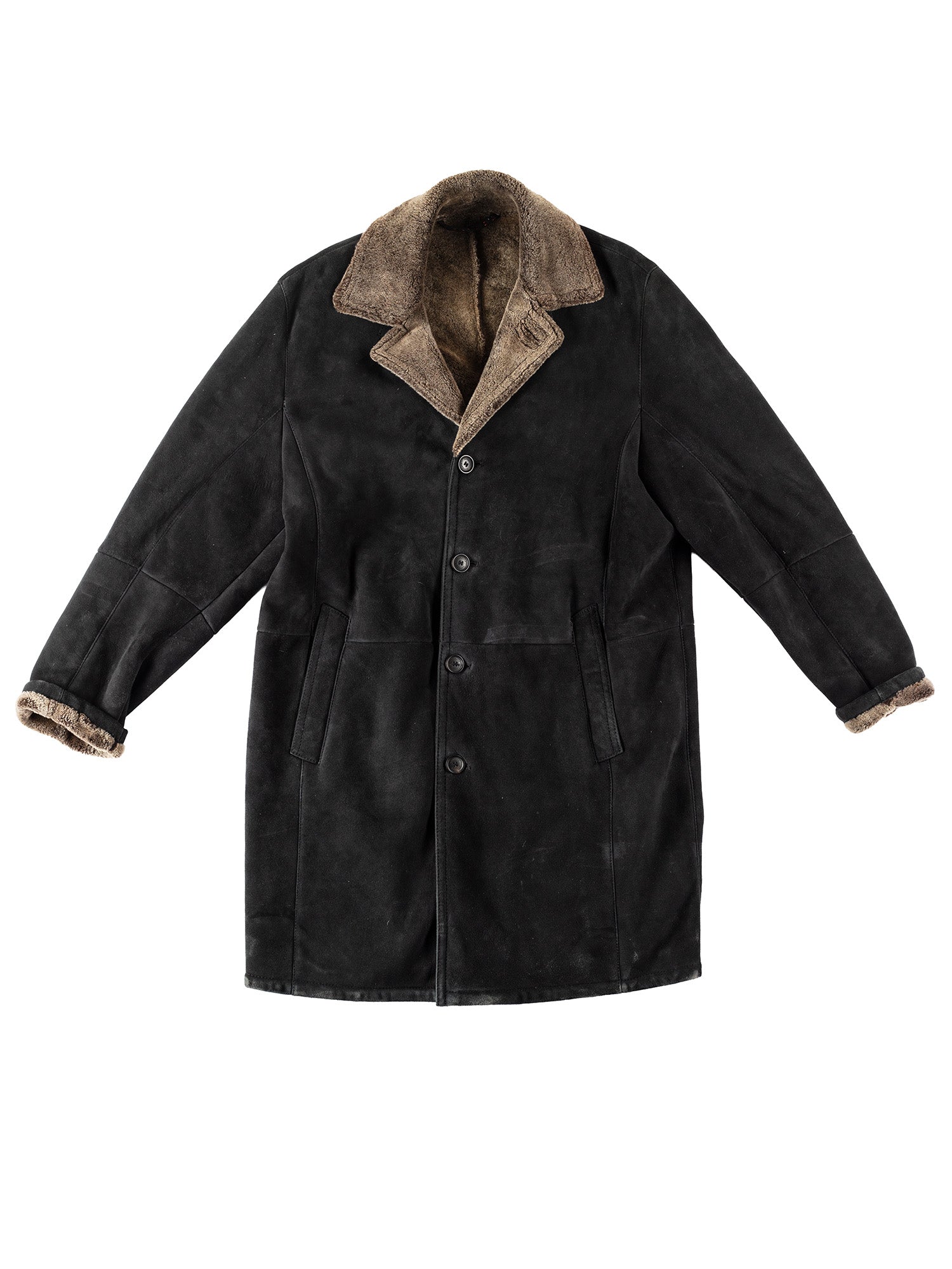 Vintage 80's Men Sheepskin Coat in Black by Northern Grip