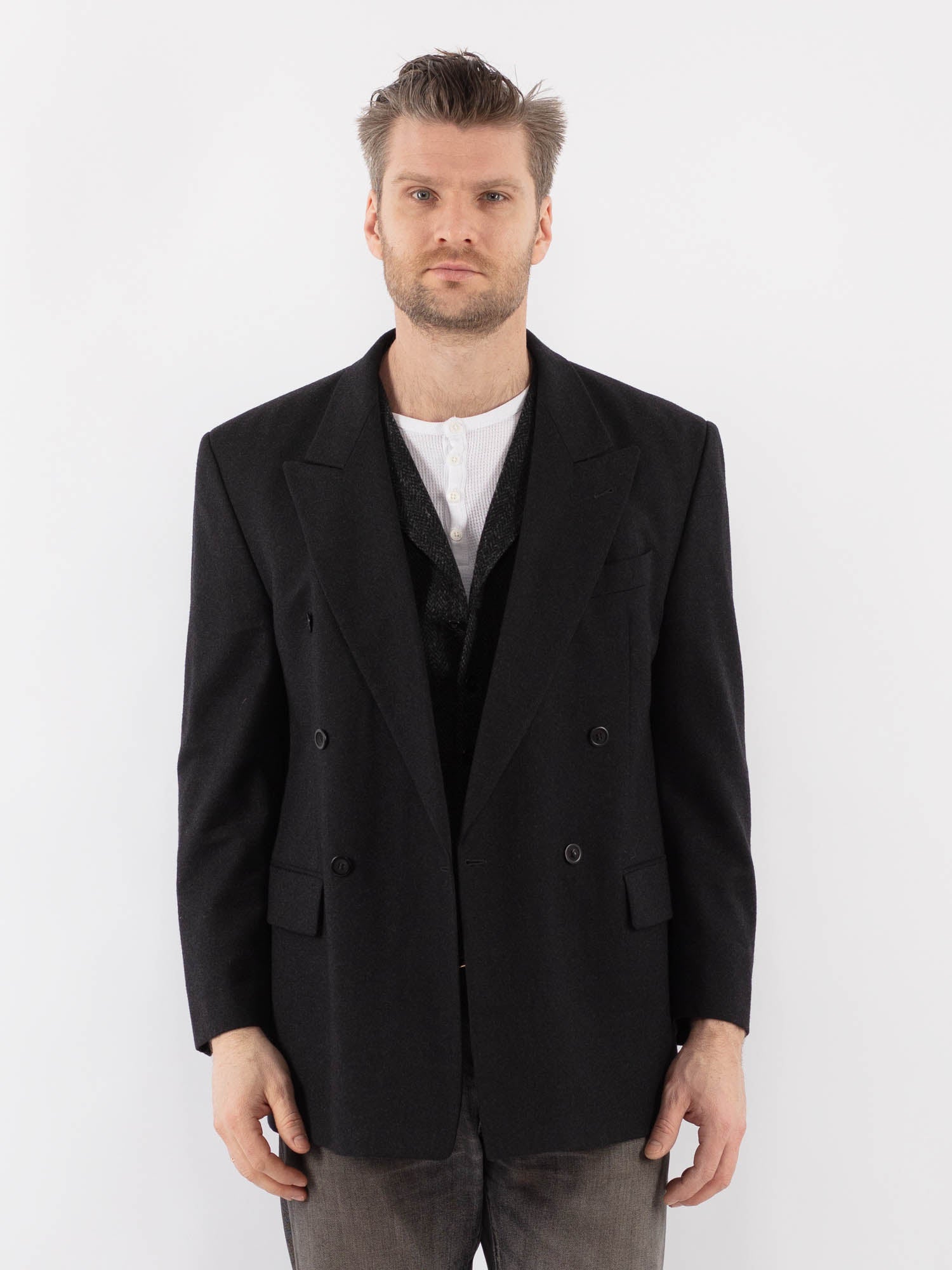 Vintage 90's Men Wool Blend Blazer Jacket in Gray by Northern Grip