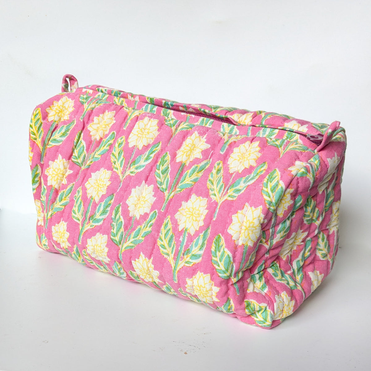 Quilted block print make up bag, large cosmetic pouch by Shakti.ism