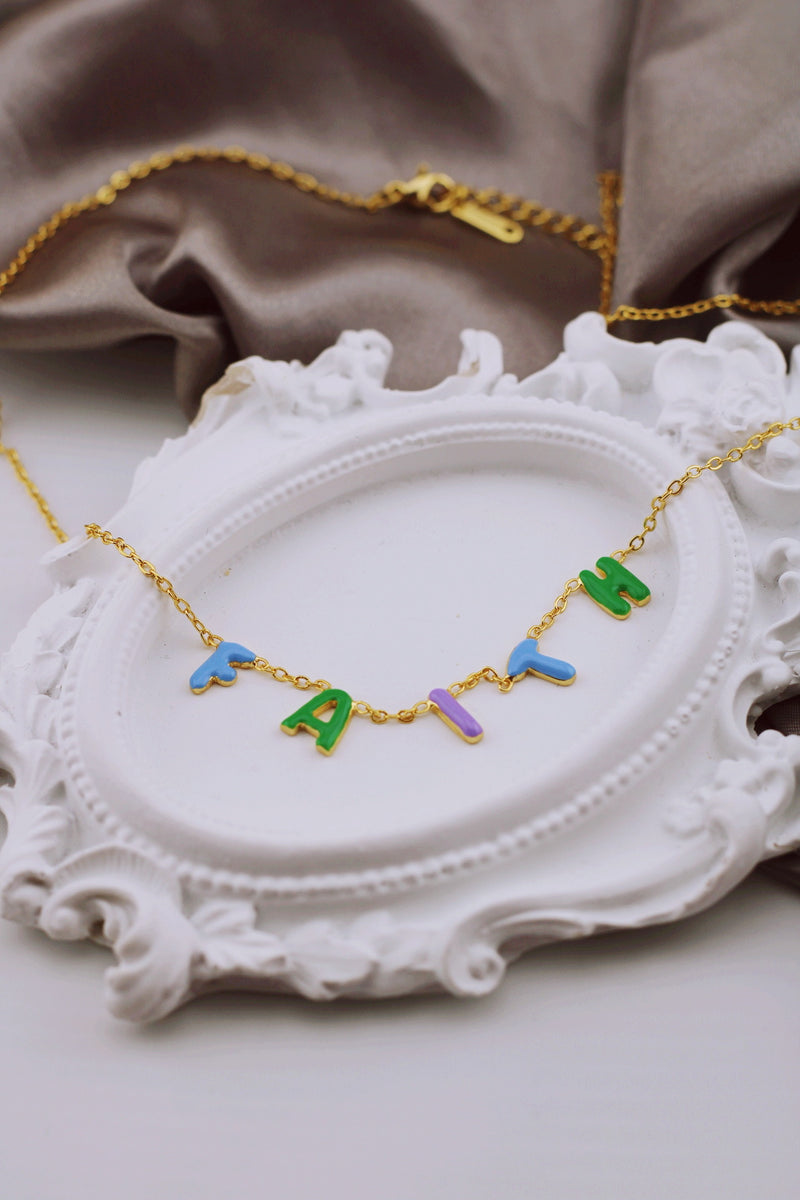"FAITH" ENAMEL NECKLACE (18K GOLD PLATED & WATERPROOF) by RAËLIV