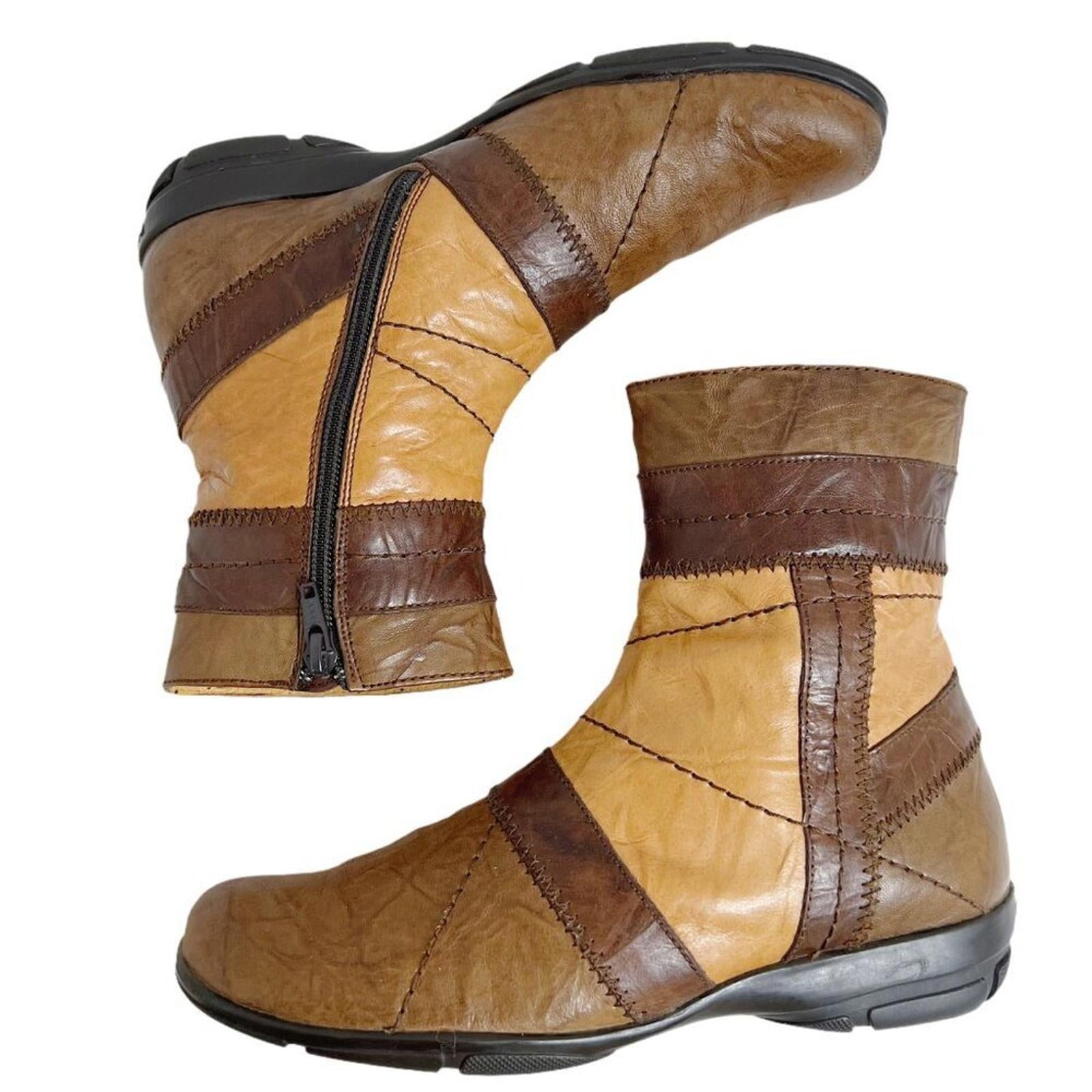 Hispanitas Vintage Patchwork Brown Leather Booties Boots Women's Size by Hot Girl Secondhand