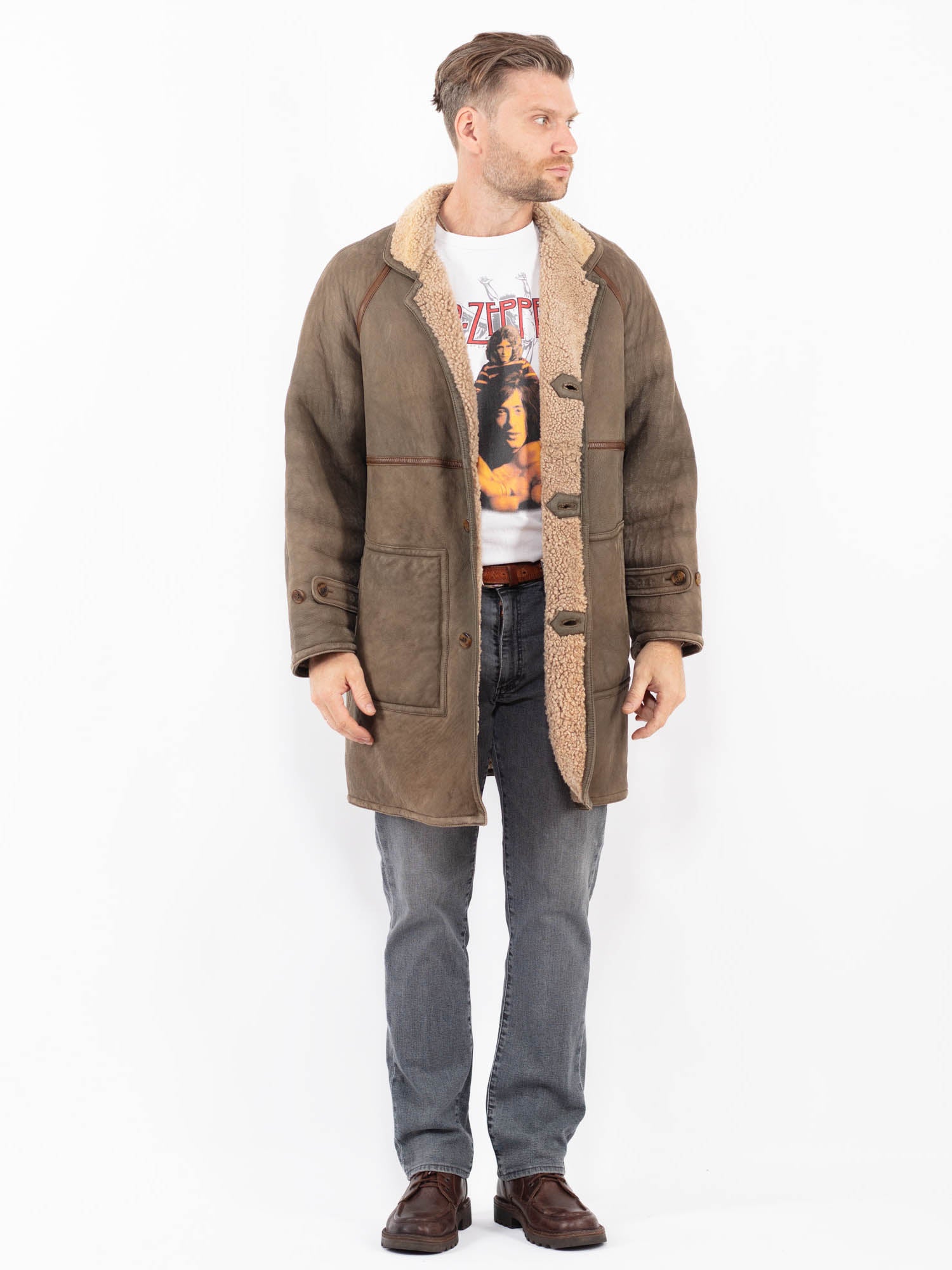 Vintage 90's Men Sheepskin Coat in Brown by Northern Grip