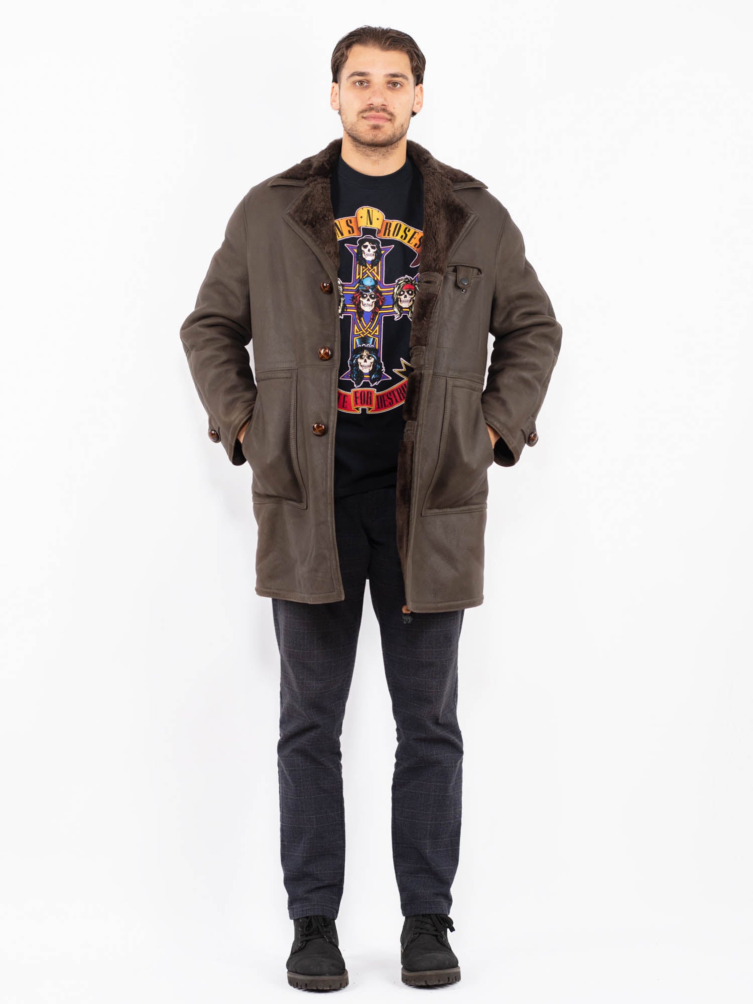Vintage 70's Men Sheepskin Coat in Brown by Northern Grip