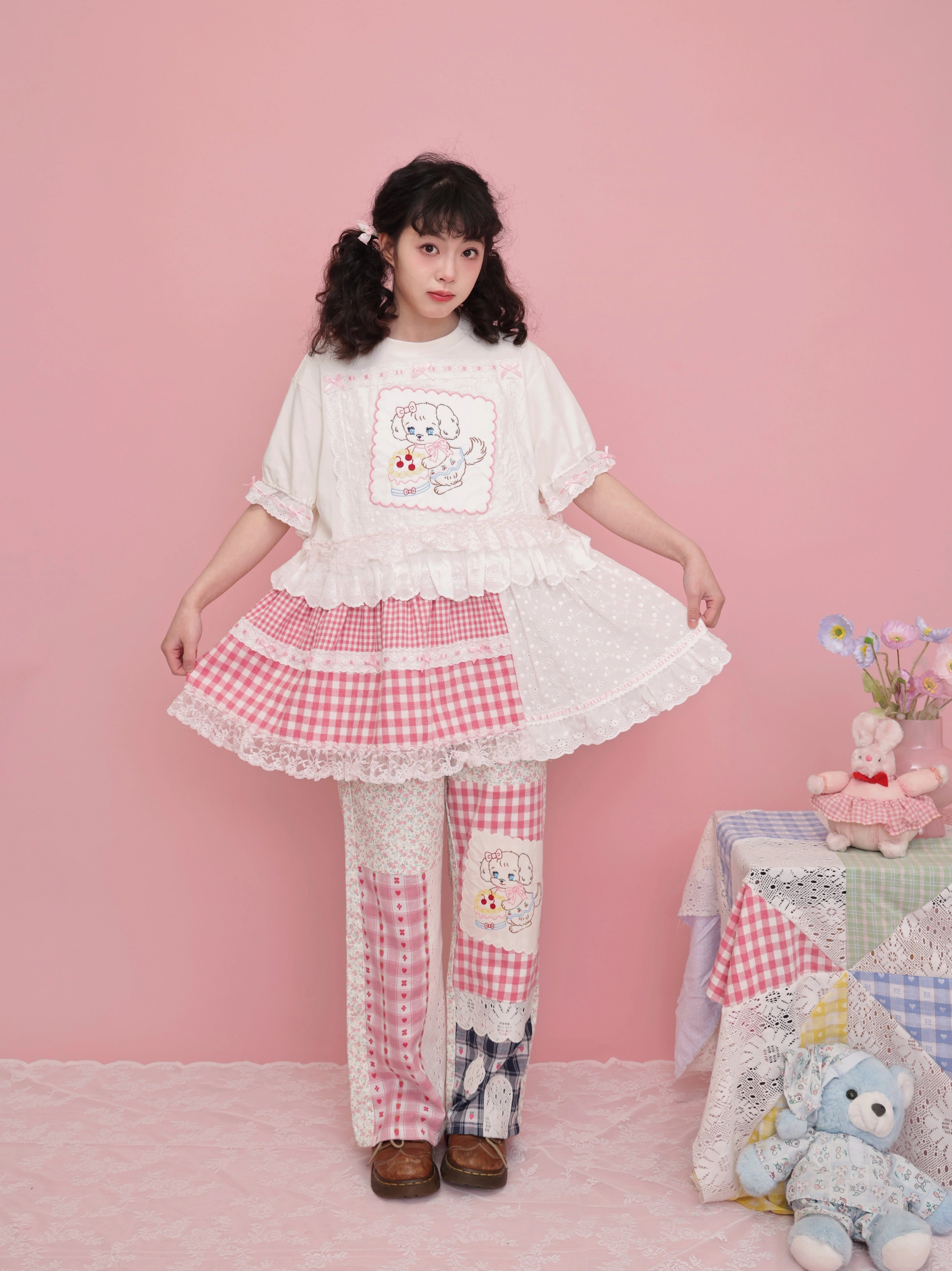 SemenCoicis Pants Sweet Handmade Pants Patchwork Lace Floral Plaid Pan by Land Decora