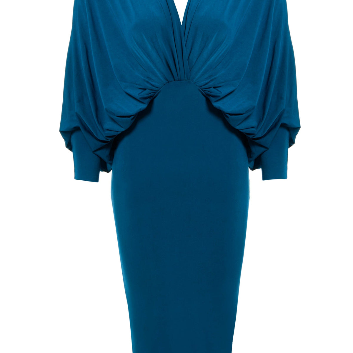 Lea Teal Midi Dress – Plunging V-Neck Batwing Sleeve Style By Sarvin by Sarvin