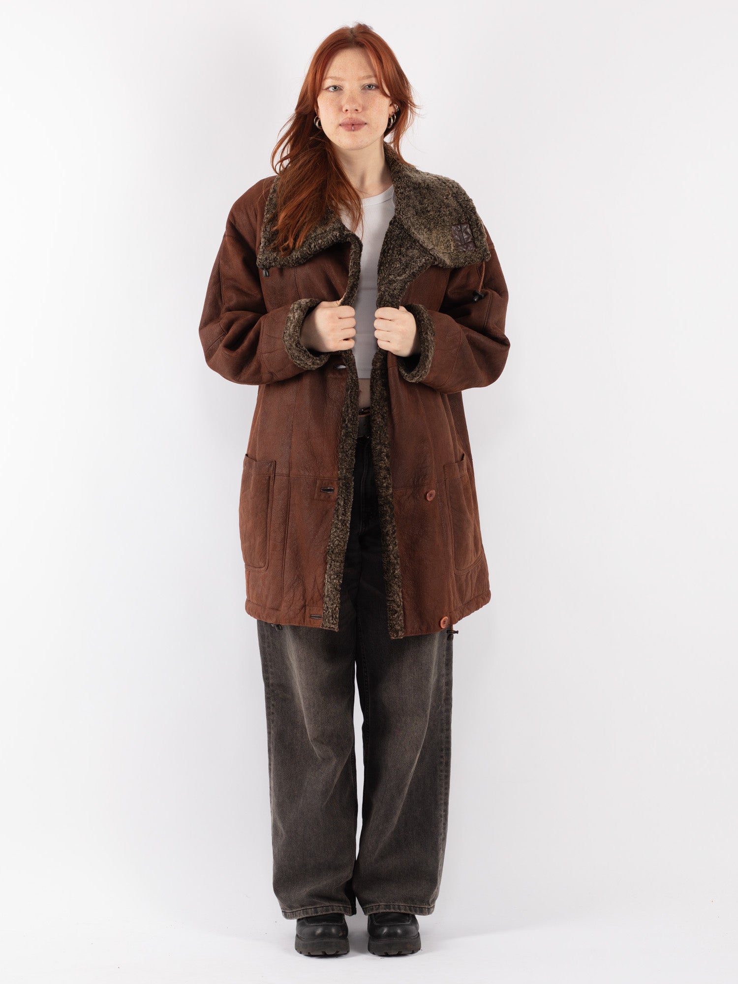 Vintage 90's Women Sheepskin Coat in Brown by Northern Grip