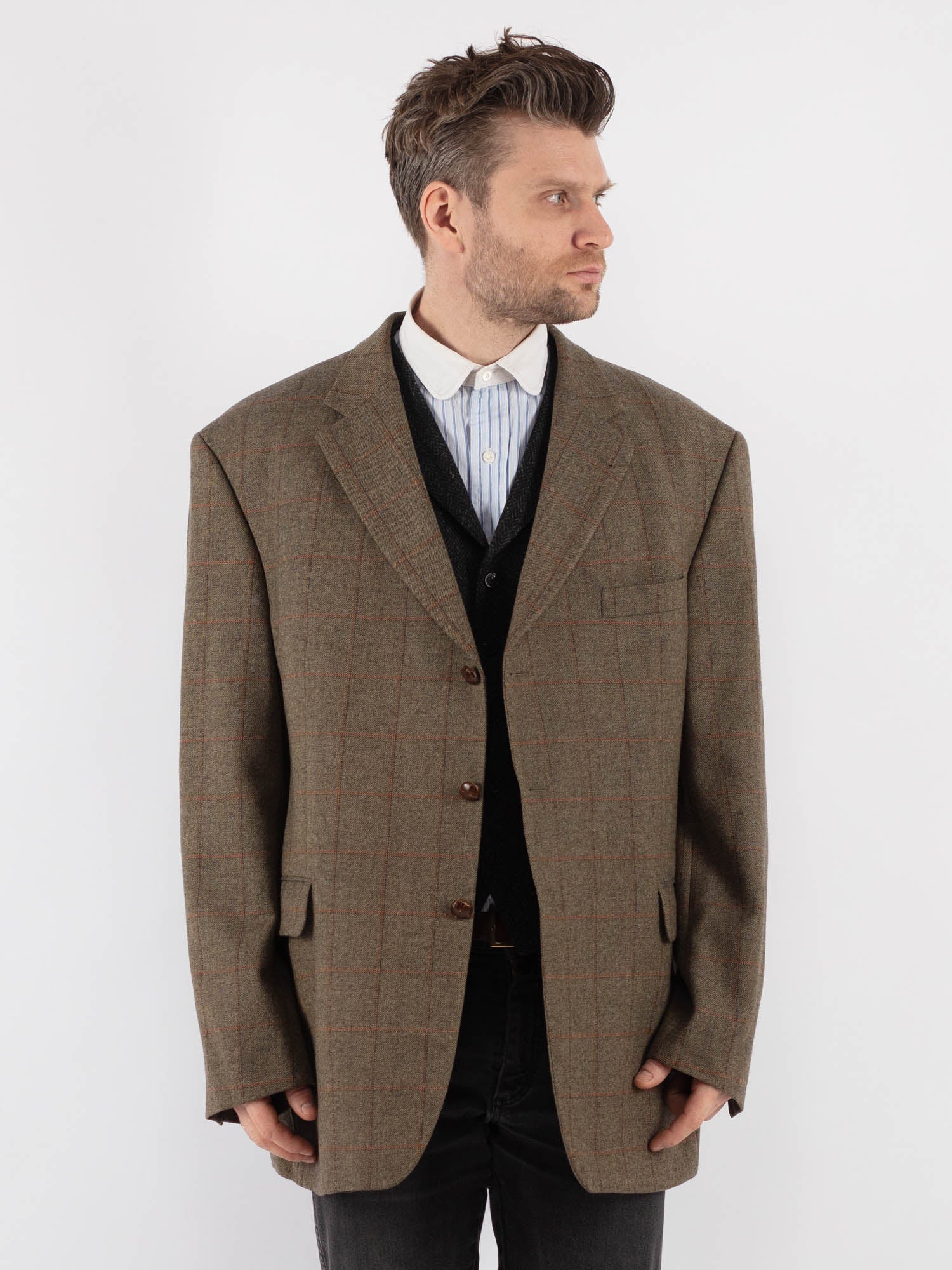 Vintage 80's Men Wool Blazer Jacket in Beige by Northern Grip