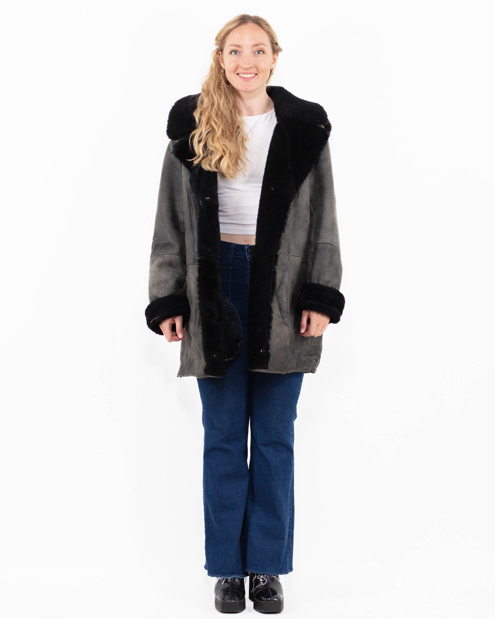 Vintage 90's Women Sheepskin Coat in Gray by Northern Grip