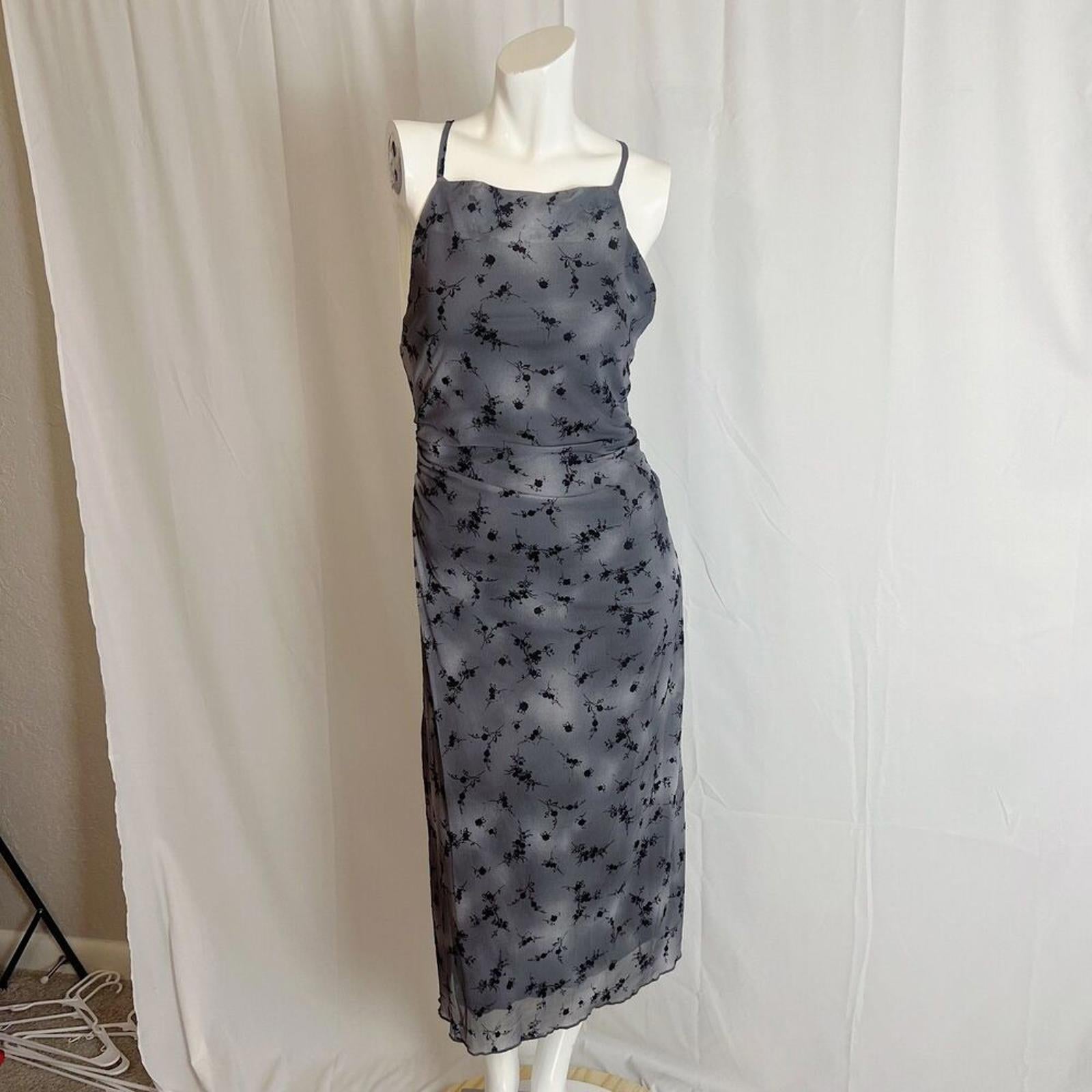 Wild Fable Cross Back Flocked Mesh Midi Slip Dress Grey Black Goth Pun by Hot Girl Secondhand