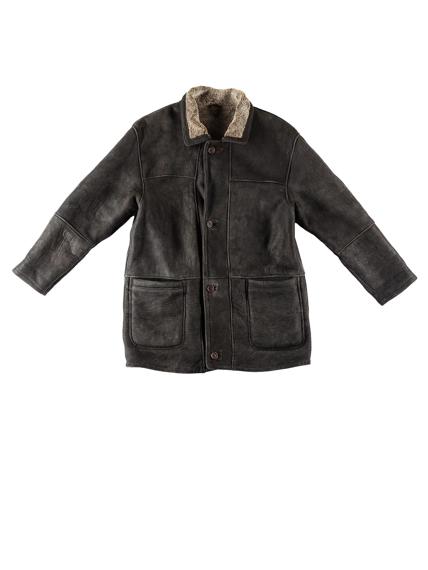Vintage 80's Men Sheepskin Coat in Black by Northern Grip
