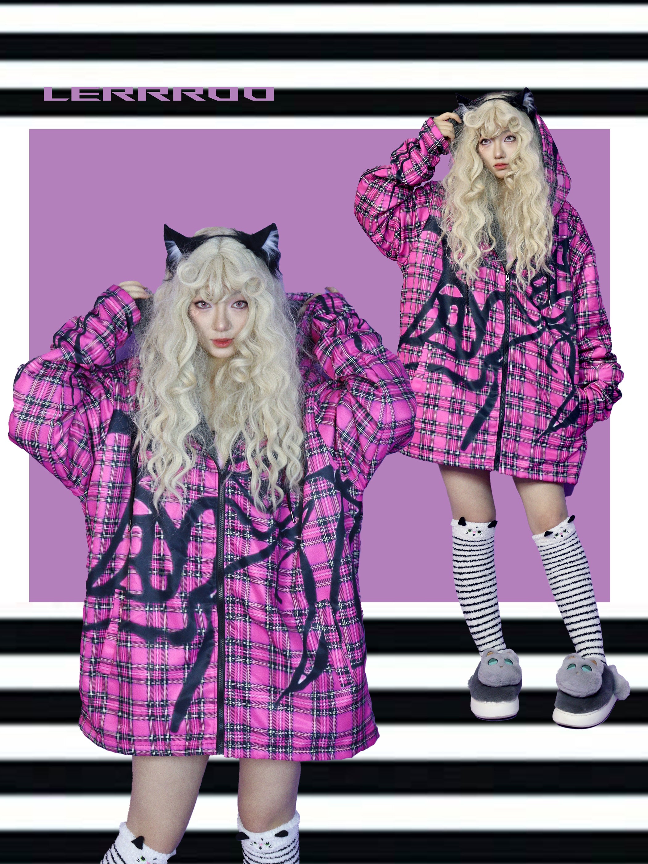 Harajuku Kawaii Padded Hoodie Jacket Fleece Lining Warm Loose Fit - LEERROO by Land Decora