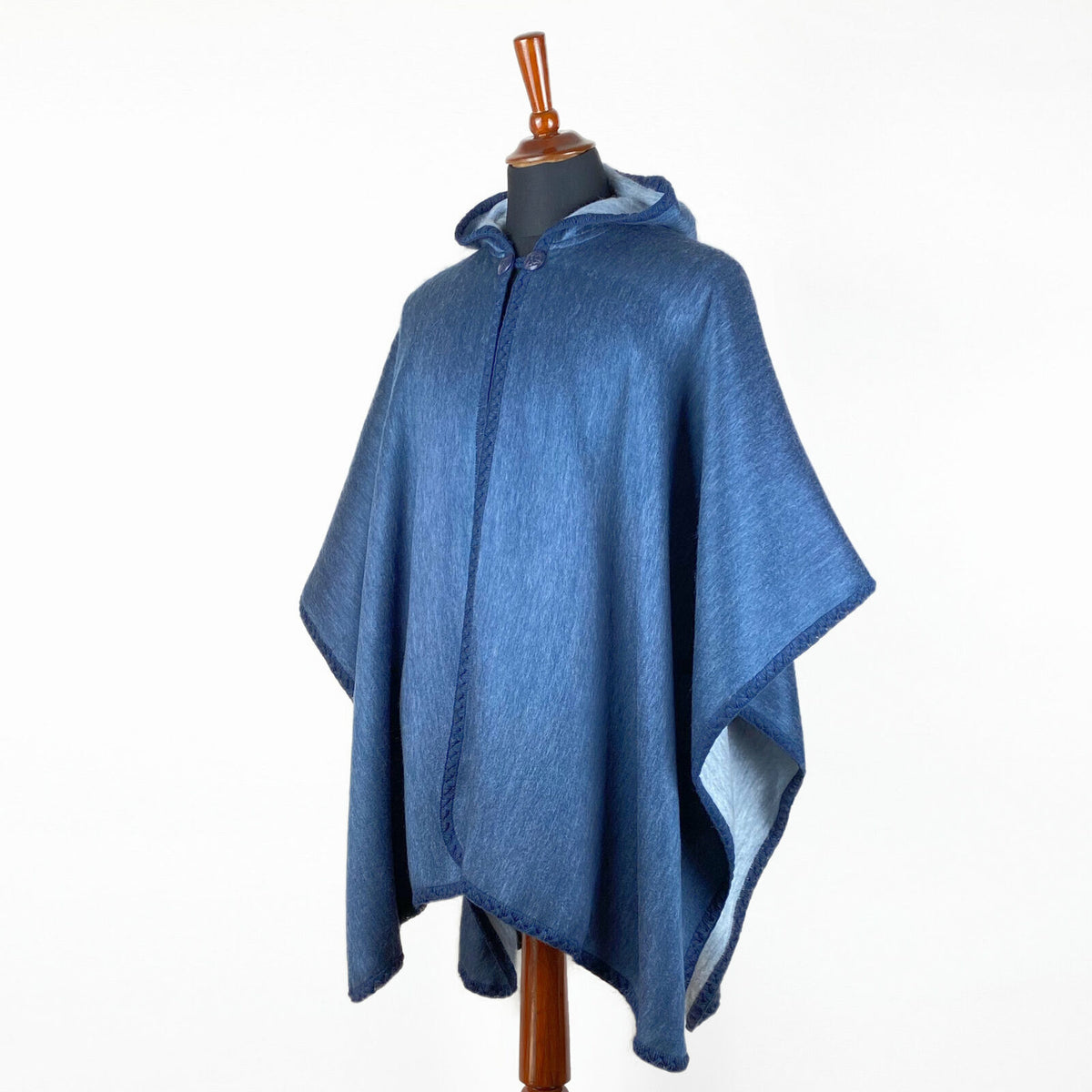 Zumbi - Lightweight Baby Alpaca Hooded Cape Poncho - Solid Deep Blue - by ECUALAMA
