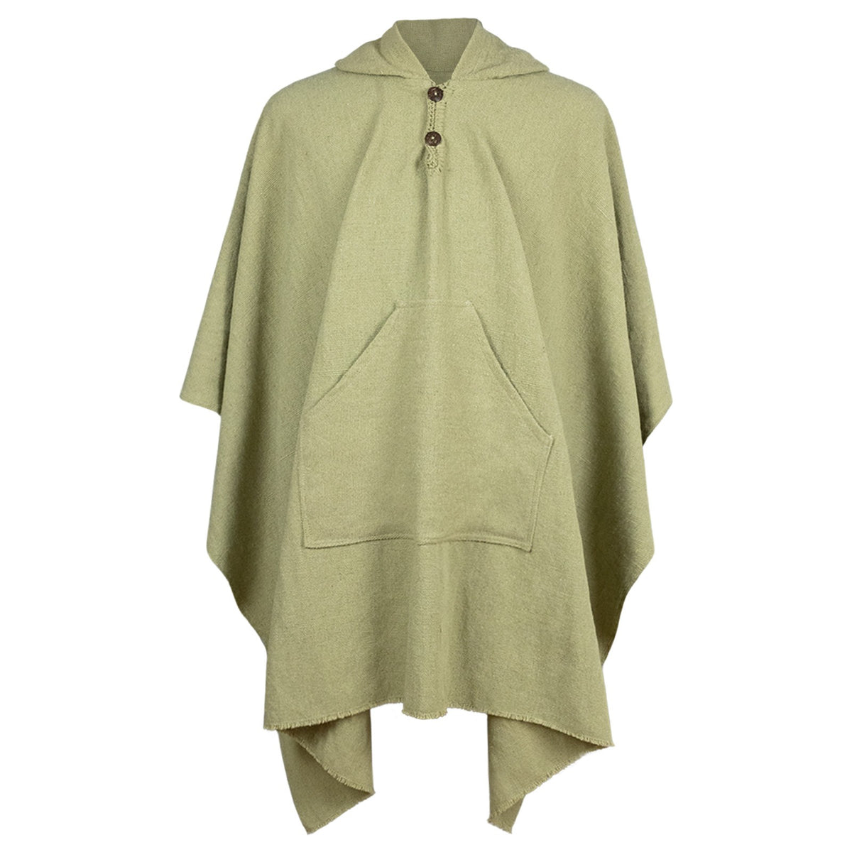 Pillagua Unisex 100% Llama Wool Hooded Poncho with Pocket Olive Green by ECUALAMA