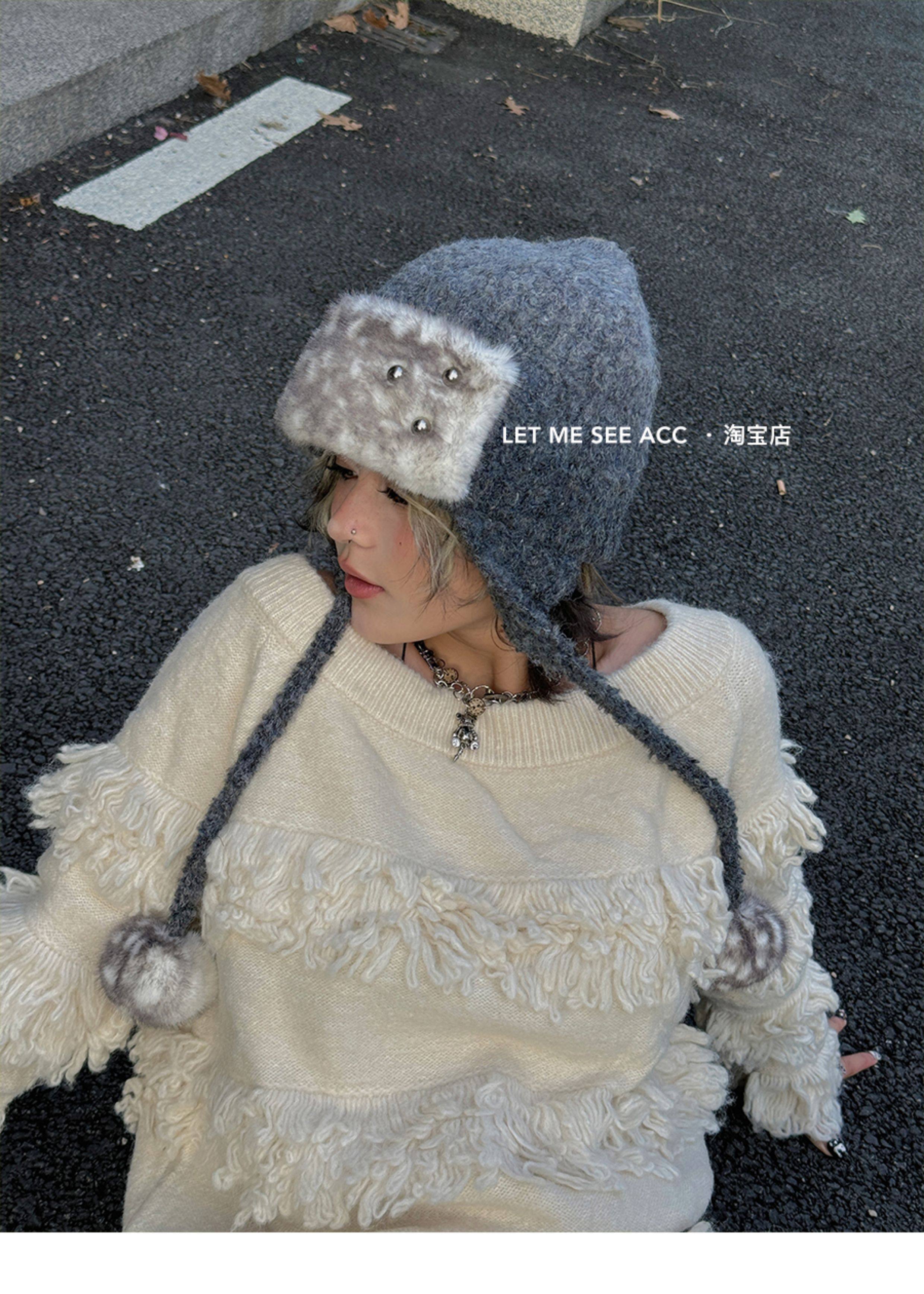 Y2K Plush Ear Flap Beanie - LET ME SEE by Land Decora