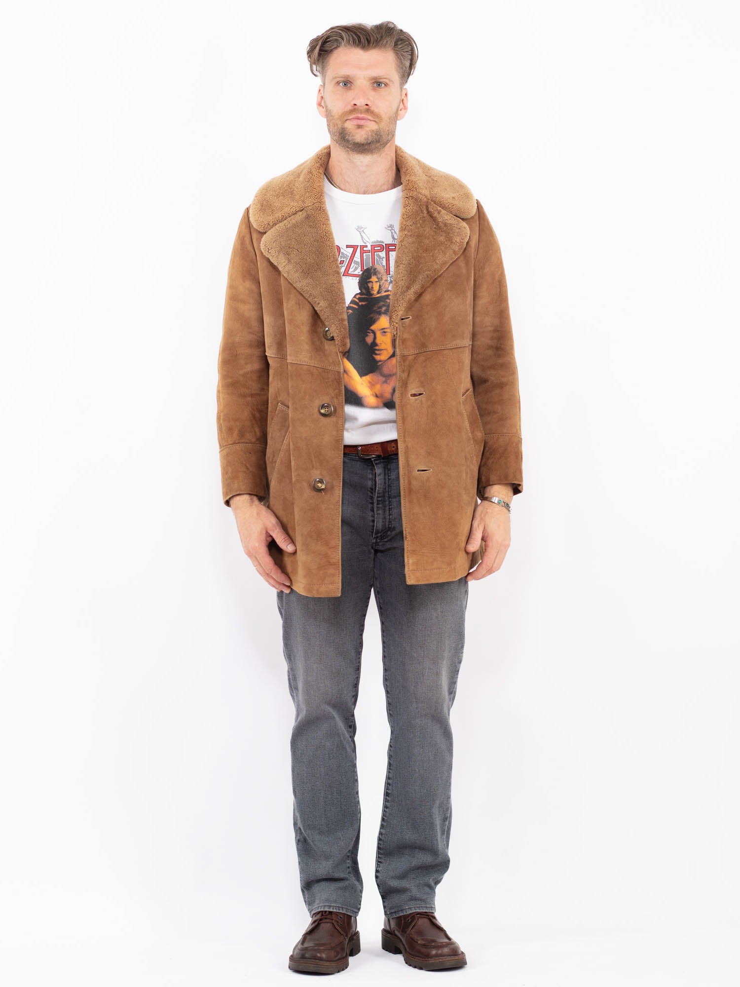 Vintage 70's Men Suede Sherpa in Beige by Northern Grip