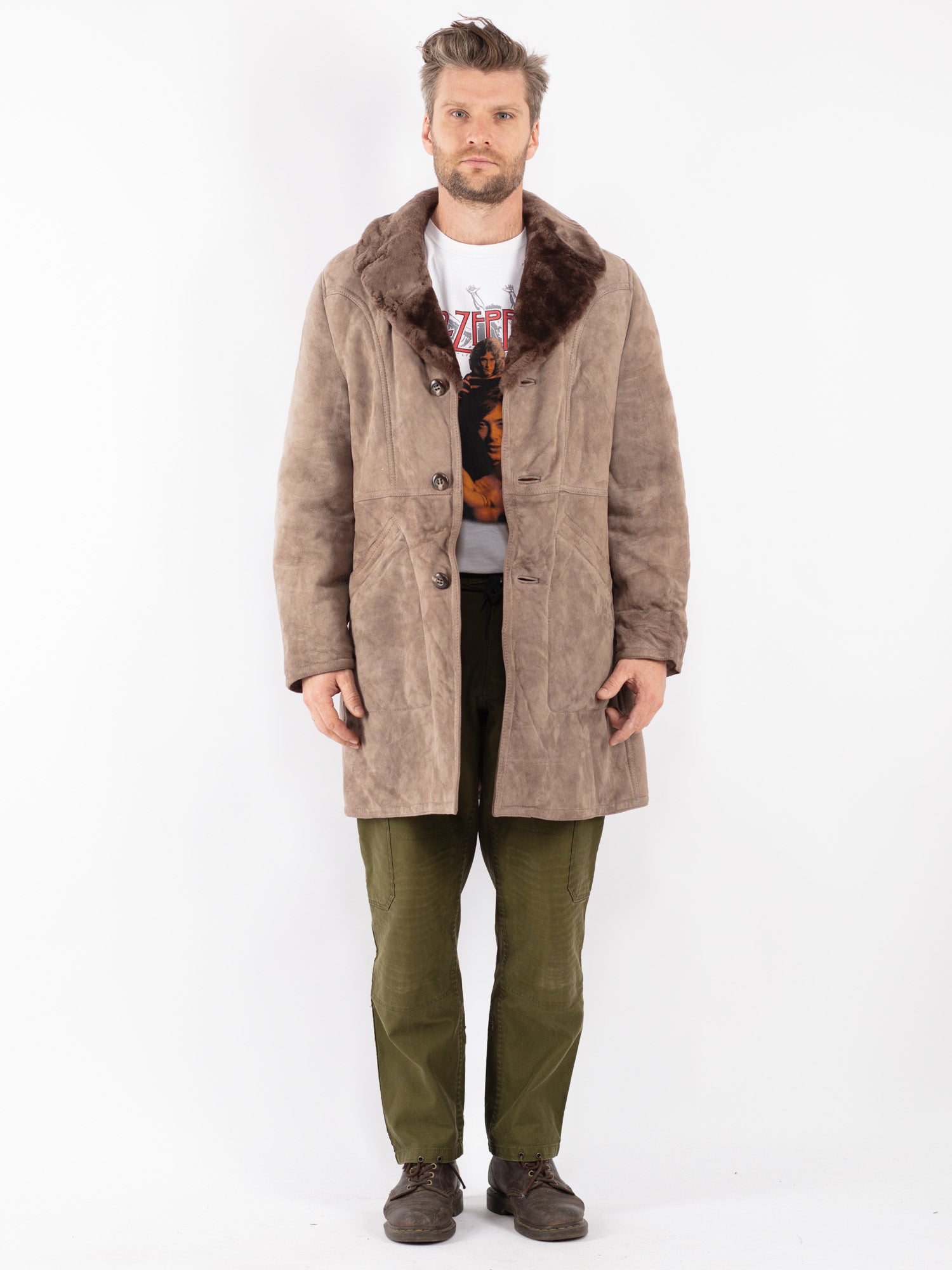 Vintage 70's Men Sheepskin Coat in Beige by Northern Grip