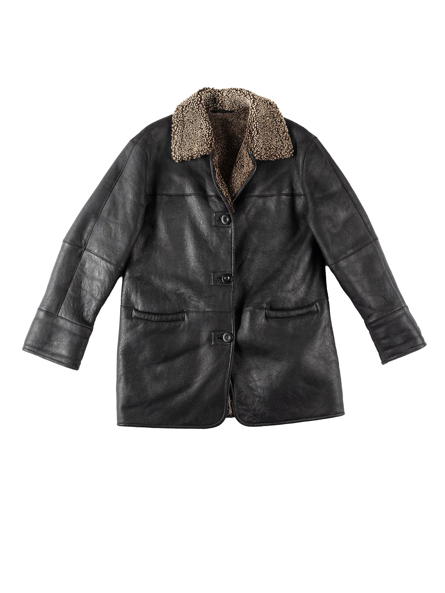 Vintage 80's Women Sheepskin Coat in Black by Northern Grip