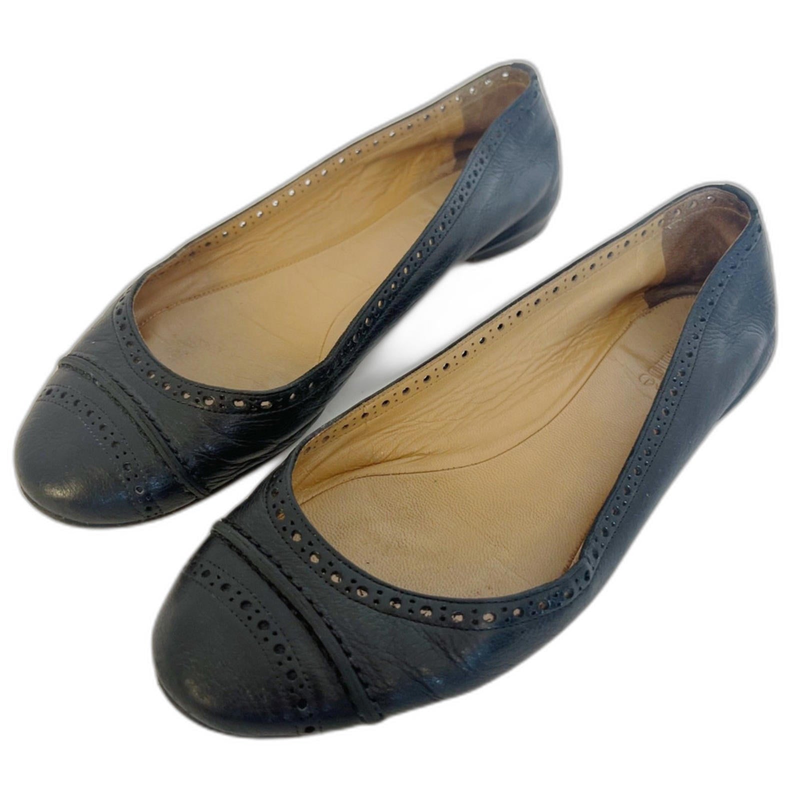 Chloe RARE Women's Black Leather Ballet Flats Laser Cut Coquette Chic by Hot Girl Secondhand