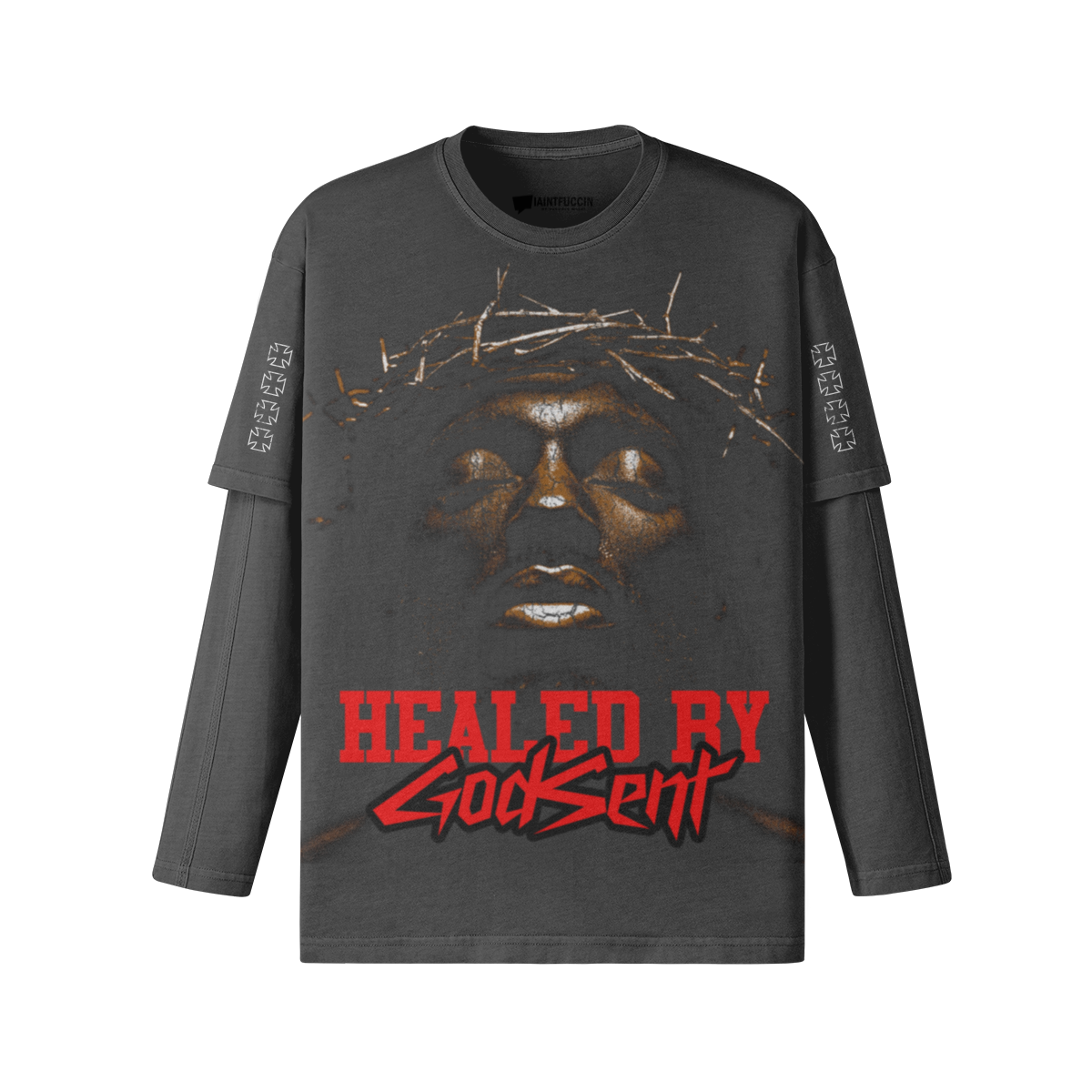 Healed by GodSent Faux Layered Long Sleeve T-Shirt by Casuale Muivi