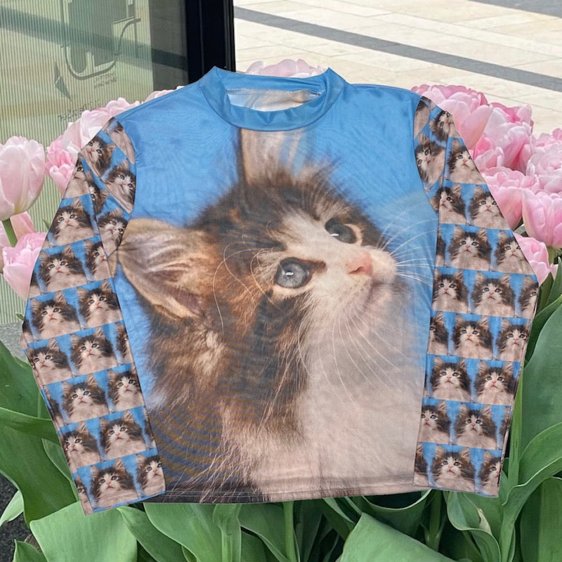 Decora Kei Base Shirt – Summer Cat Print – bunnybunnygun by Land Decora