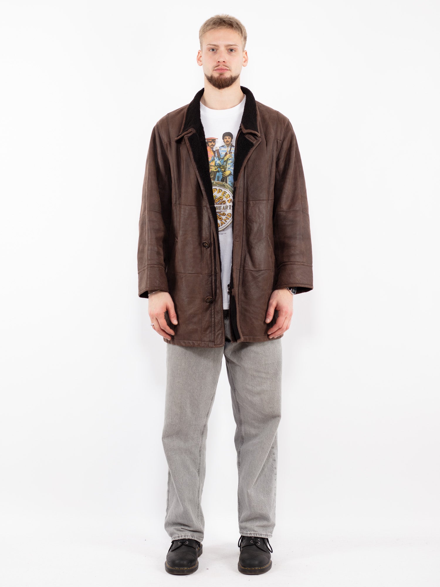 Vintage 00's Men Sheepskin Coat in Brown by Northern Grip
