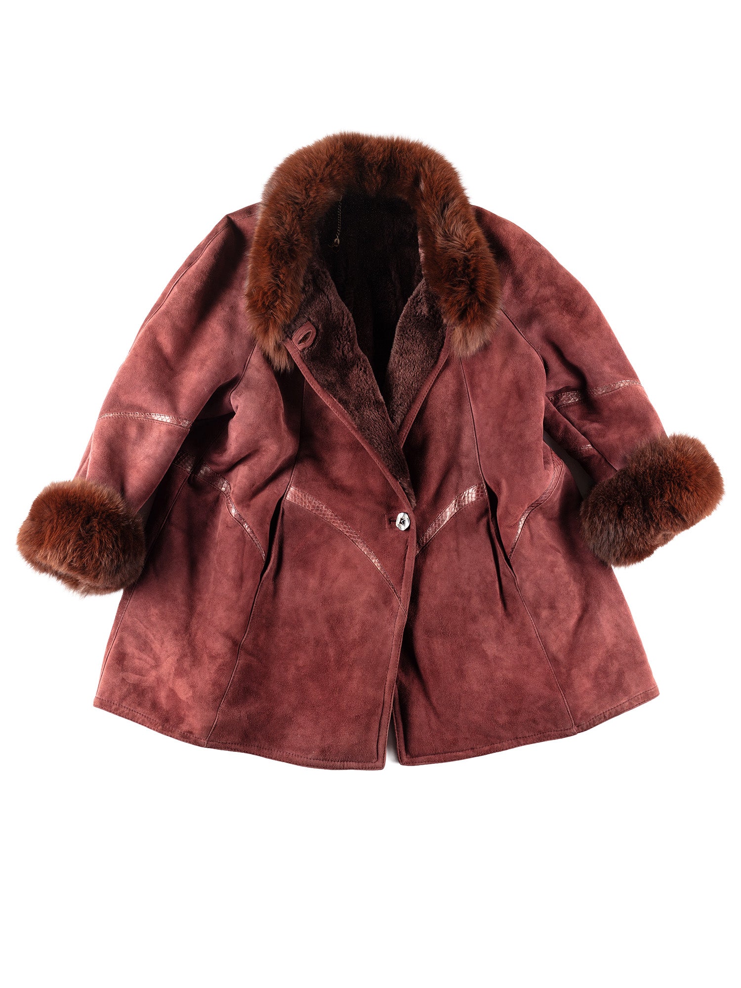 Vintage 80's Women Penny Lane Sheepskin and Fur Coat in Red by Northern Grip
