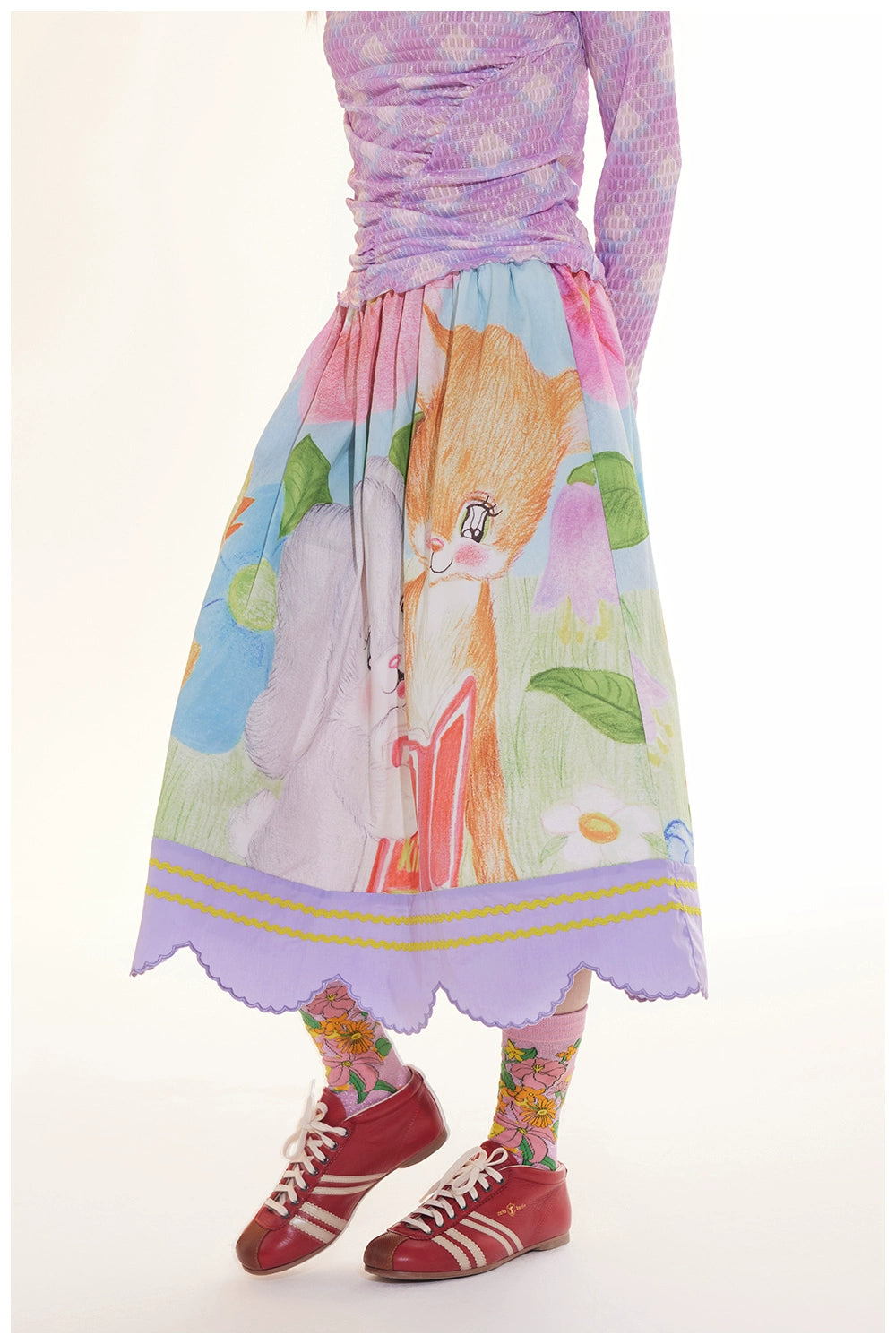 Harajuku Skirt Animal Print Skater Purple Lace Colorful Embroidery Skirt | Tntntutu by Land Decora