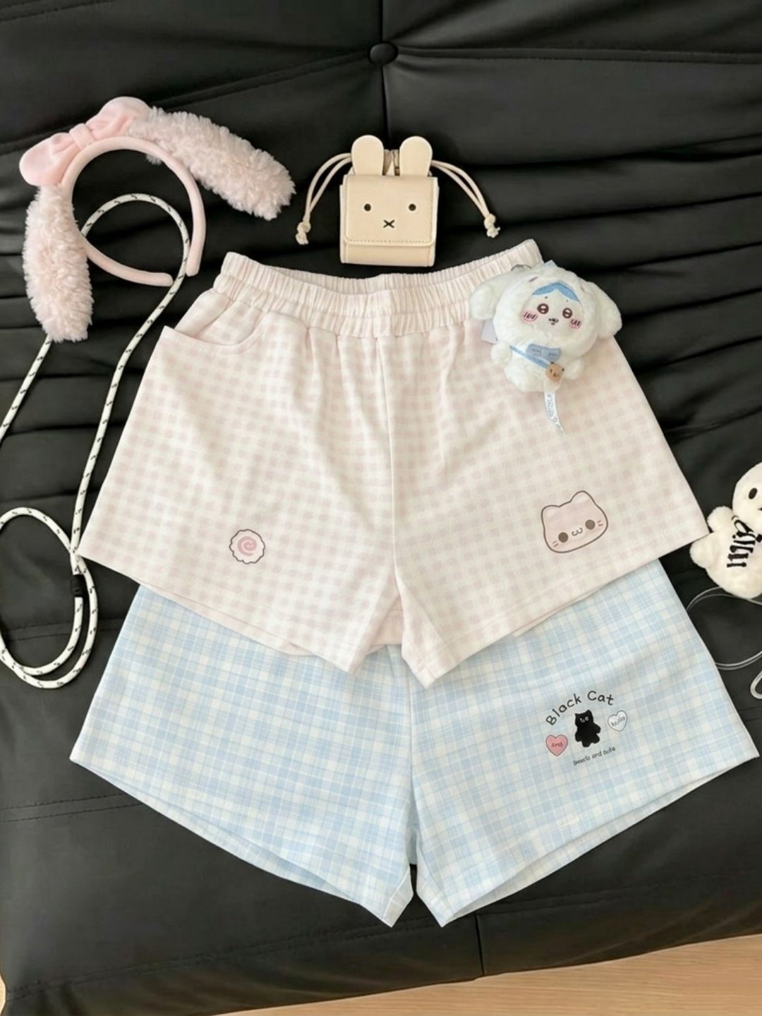 Kawaii Plaid Shorts - Blurred Bear by Land Decora