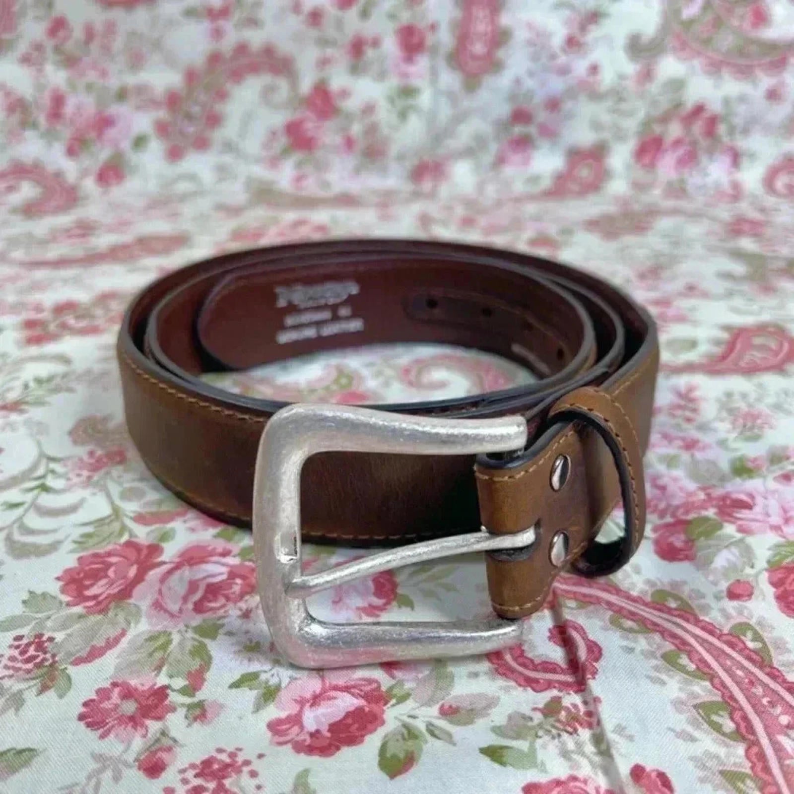Nocona Men's Brown Leather Belt Silver Buckle Size 44 by Hot Girl Secondhand