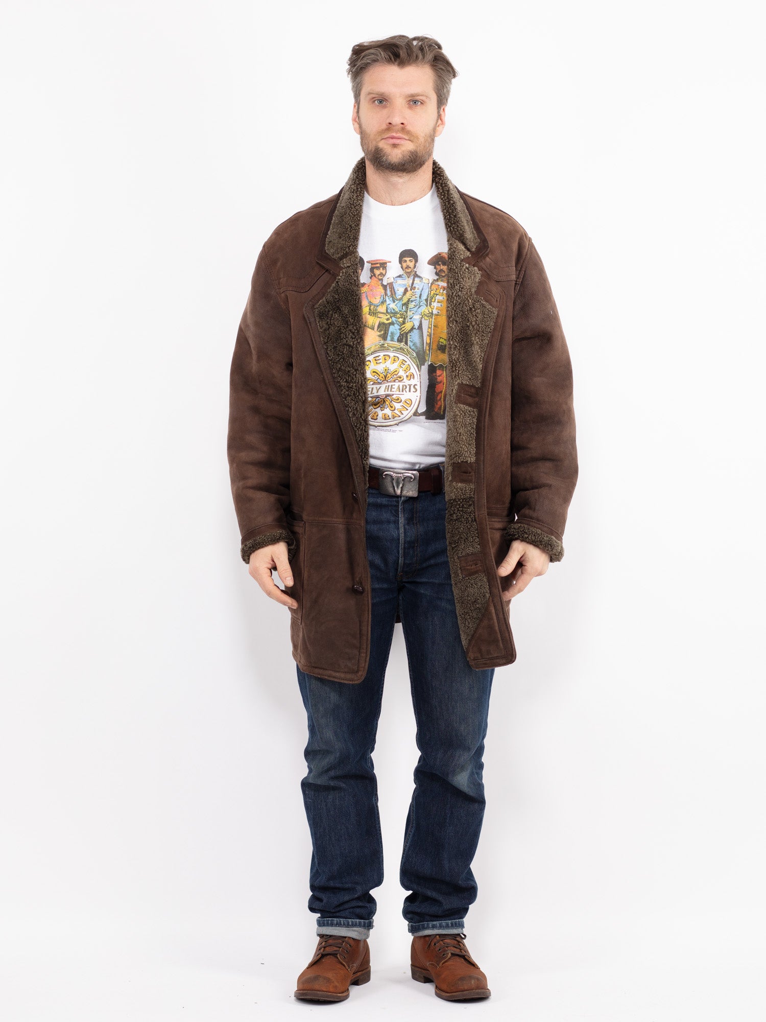 Vintage 90's Men Sheepskin Coat in Brown by Northern Grip