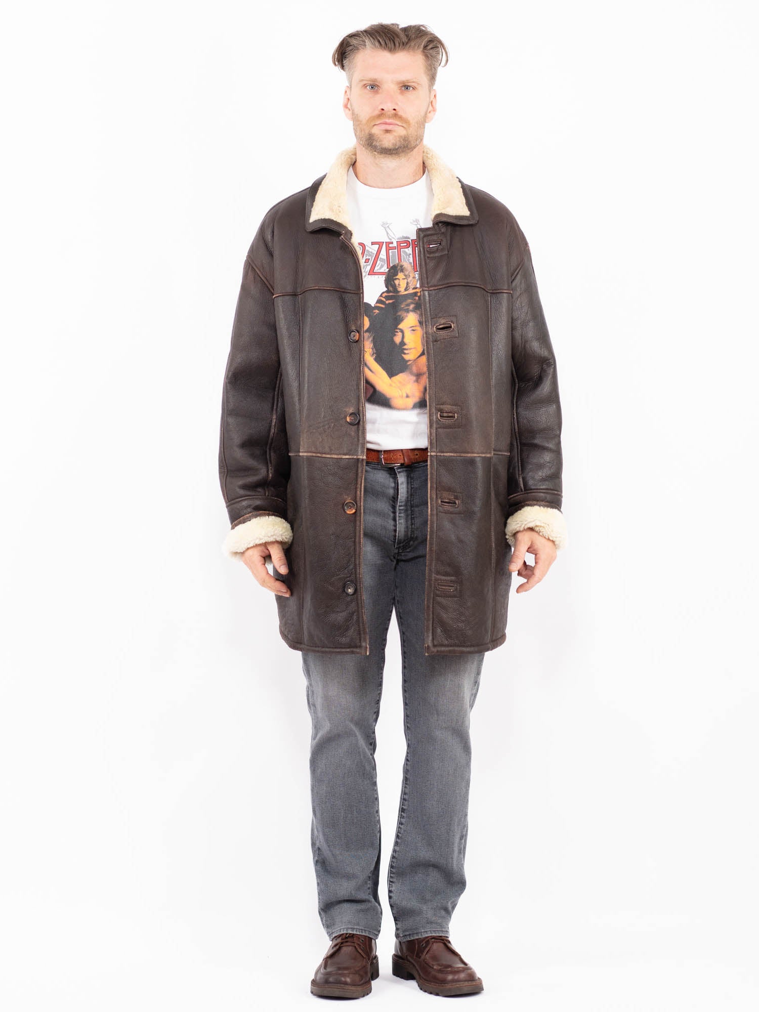 Vintage 80's Men Sheepskin Coat in Brown by Northern Grip
